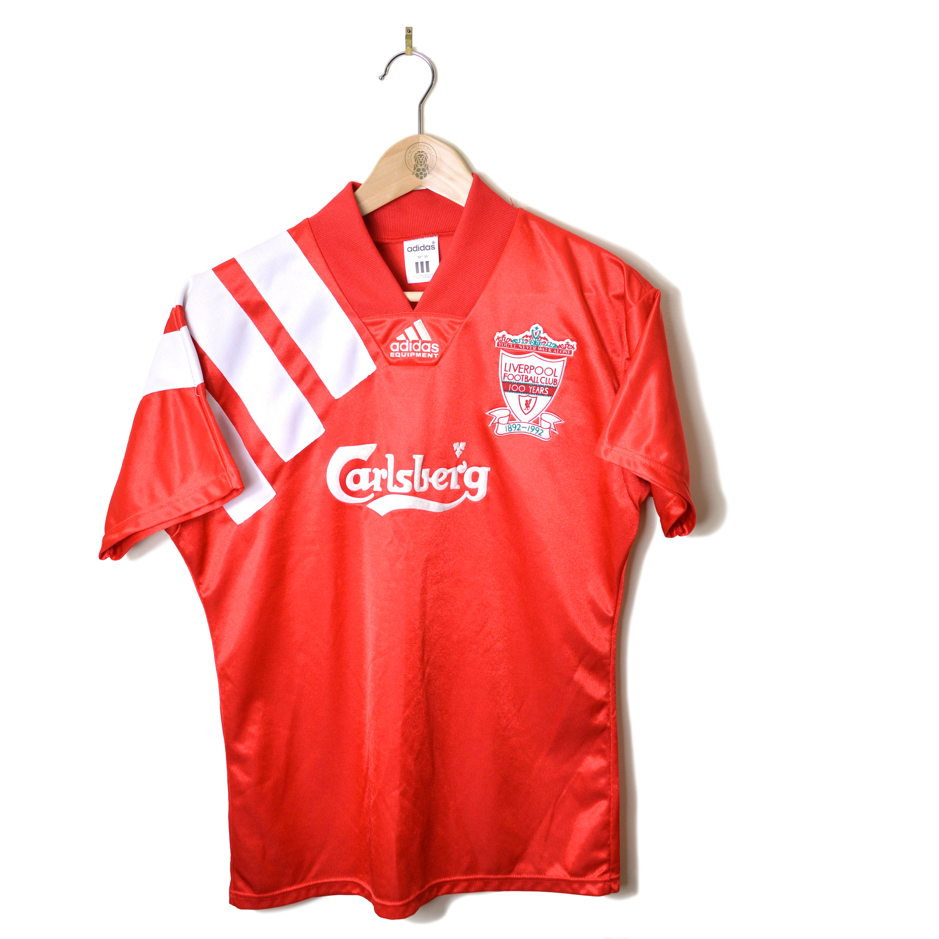 LIVERPOOL CLASSIC RETRO VINTAGE CENTENARY HOME FOOTBALL SHIRT SOCCER JERSEY 1992 1993 ADIDAS EQUIPMENT CARLSBERG