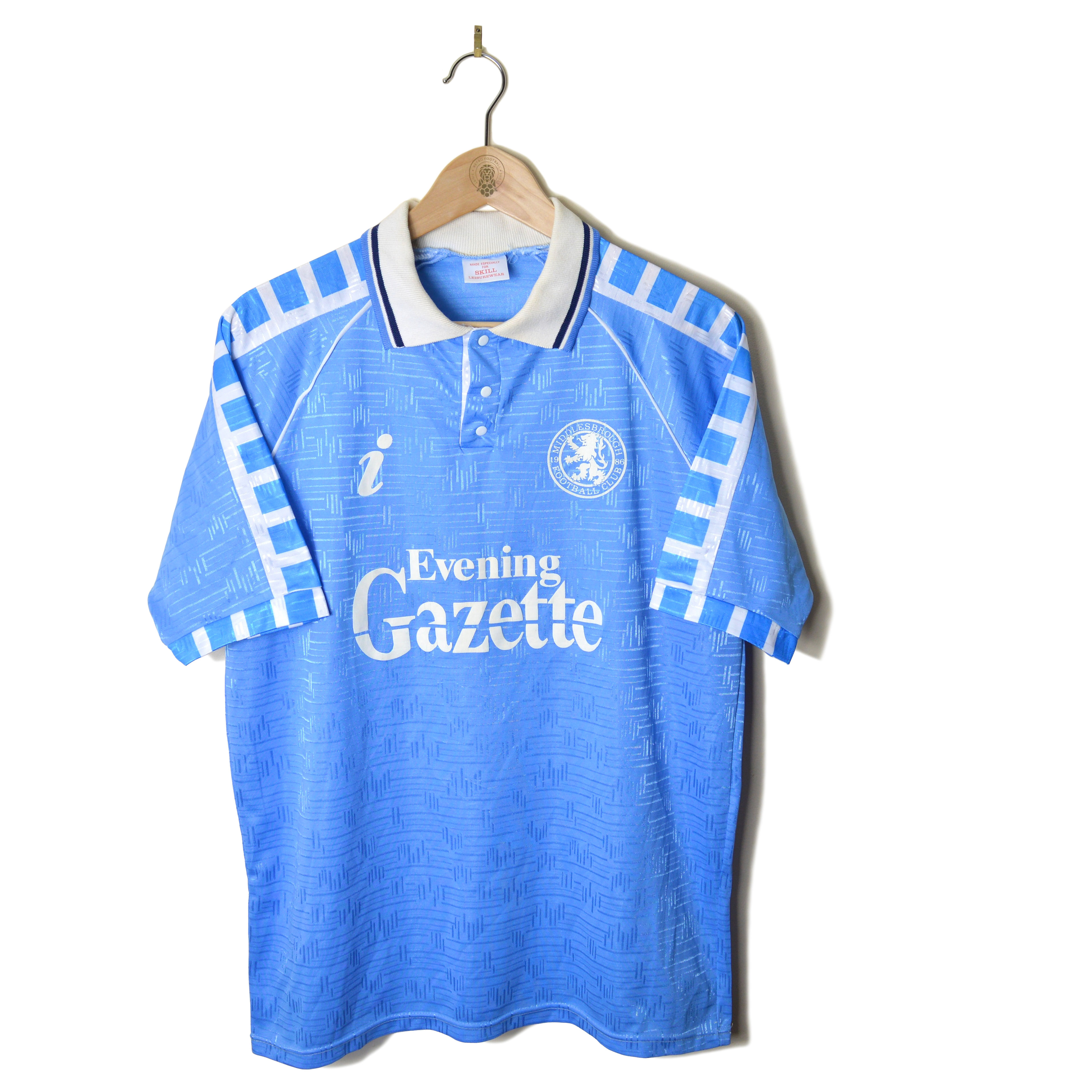 MIDDLESBROUGH CLASSIC RETRO VINTAGE AWAY FOOTBALL SHIRT SOCCER JERSEY 1990 1991 1992 SKILL EVENING GAZETTE BLUE
