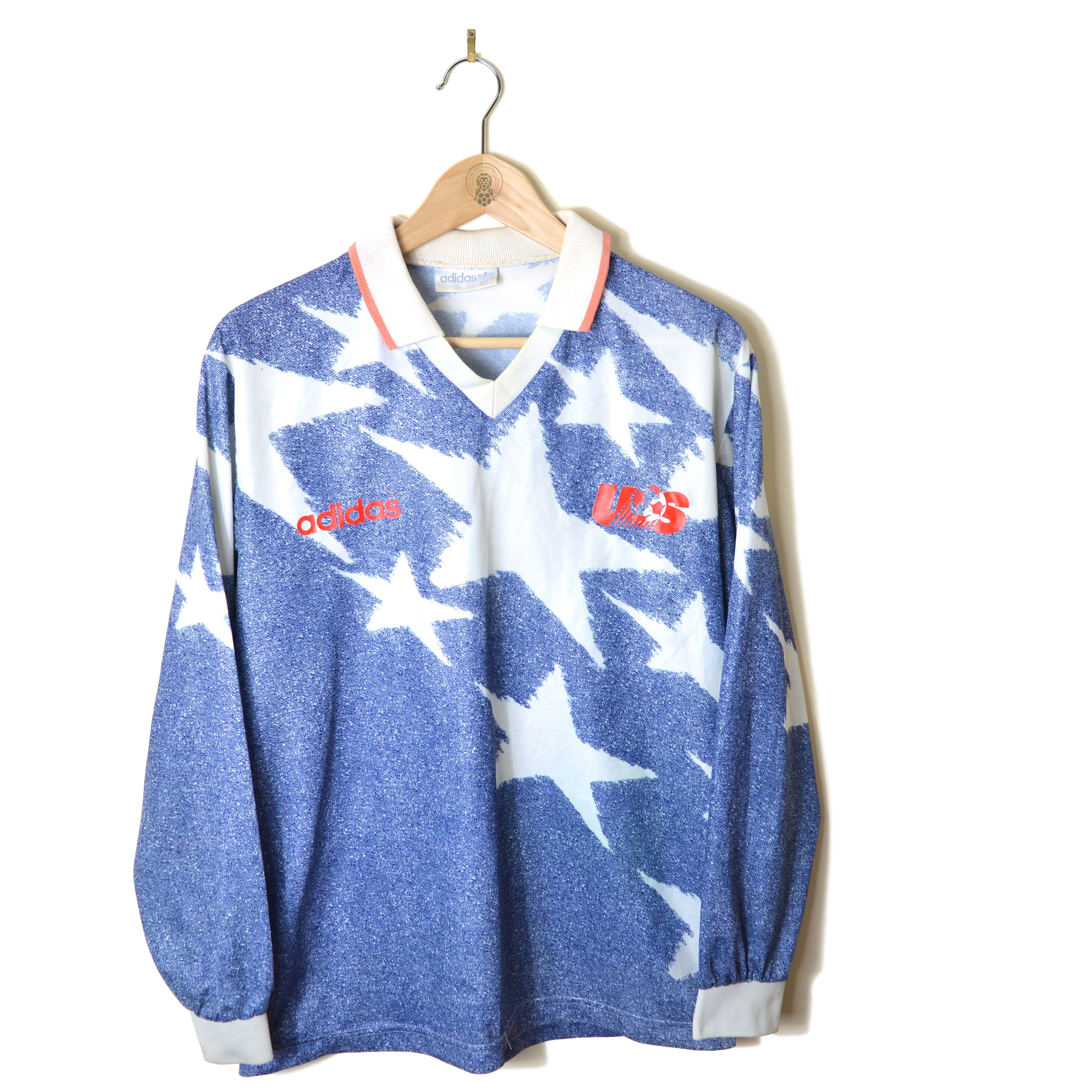 USA UNITED STATES OF AMERICA VINTAGE CLASSIC LONG SLEEVE AWAY FOOTBALL SHIRT SOCCER JERSEY 1994 WORLD CUP 94 DENIM ADIDAS L/S