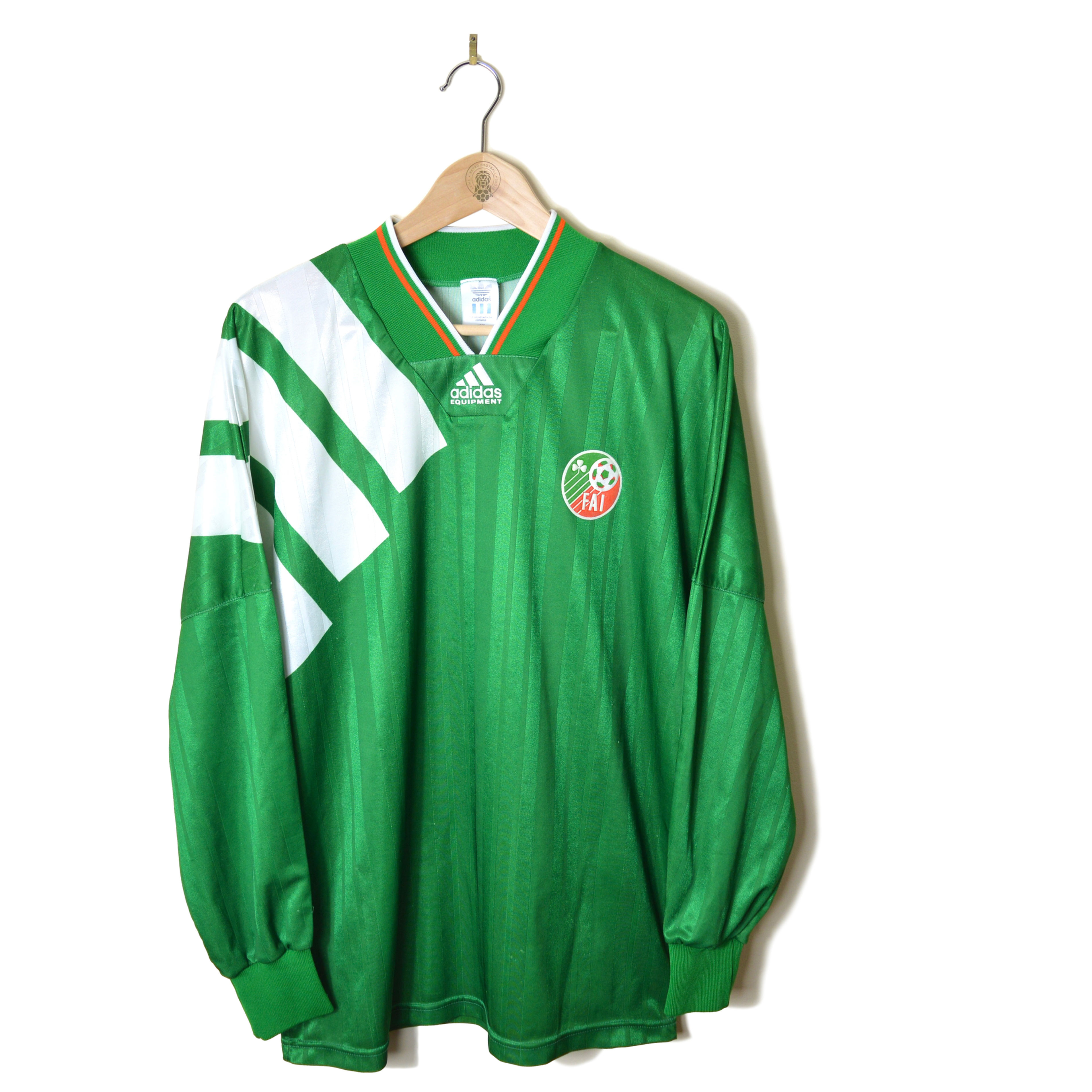 REPUBLIC OF IRELAND PLAYER ISSUE MATCH WORN HOME FOOTBALL SHIRT JERSEY 1992 1993 1994 ADIDAS OPEL LONG SLEEVE L/S 5 MCGRAPH