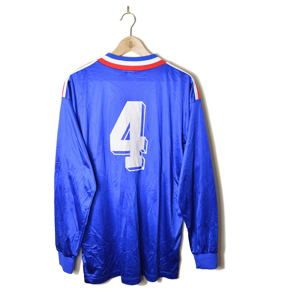 FRANCE U-21 YOUTH RESERVES MATCH WORN PLAYER ISSUE HOME FOOTBALL SHIRT SOCCER JERSEY EURO 1996 L/S #4 ADIDAS