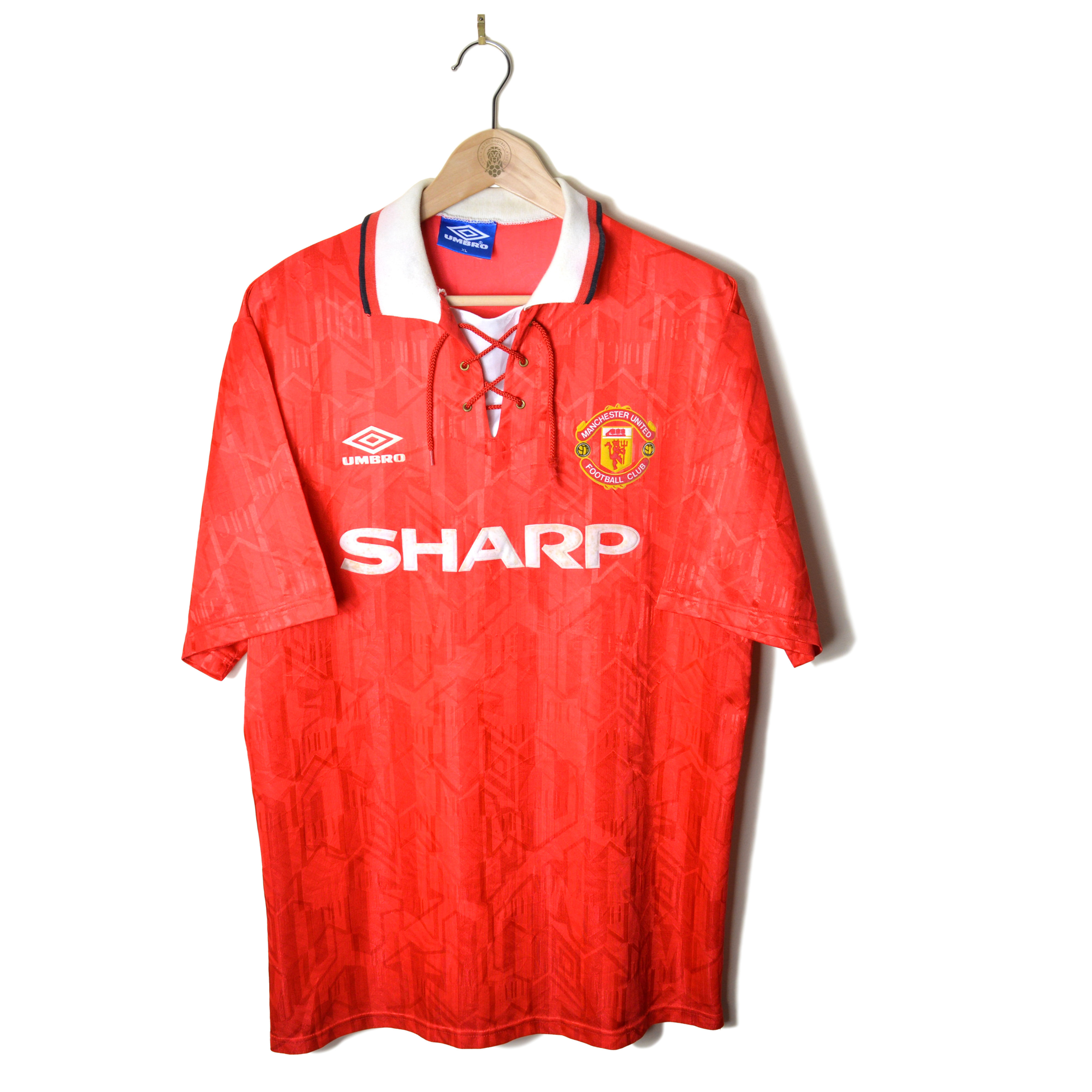 MANCHESTER UNITED MAN UTD CLASSIC RETRO VINTAGE HOME FOOTBALL SHIRT SOCCER JERSEY 1992 1993 1994 LACED UMBRO SHARP