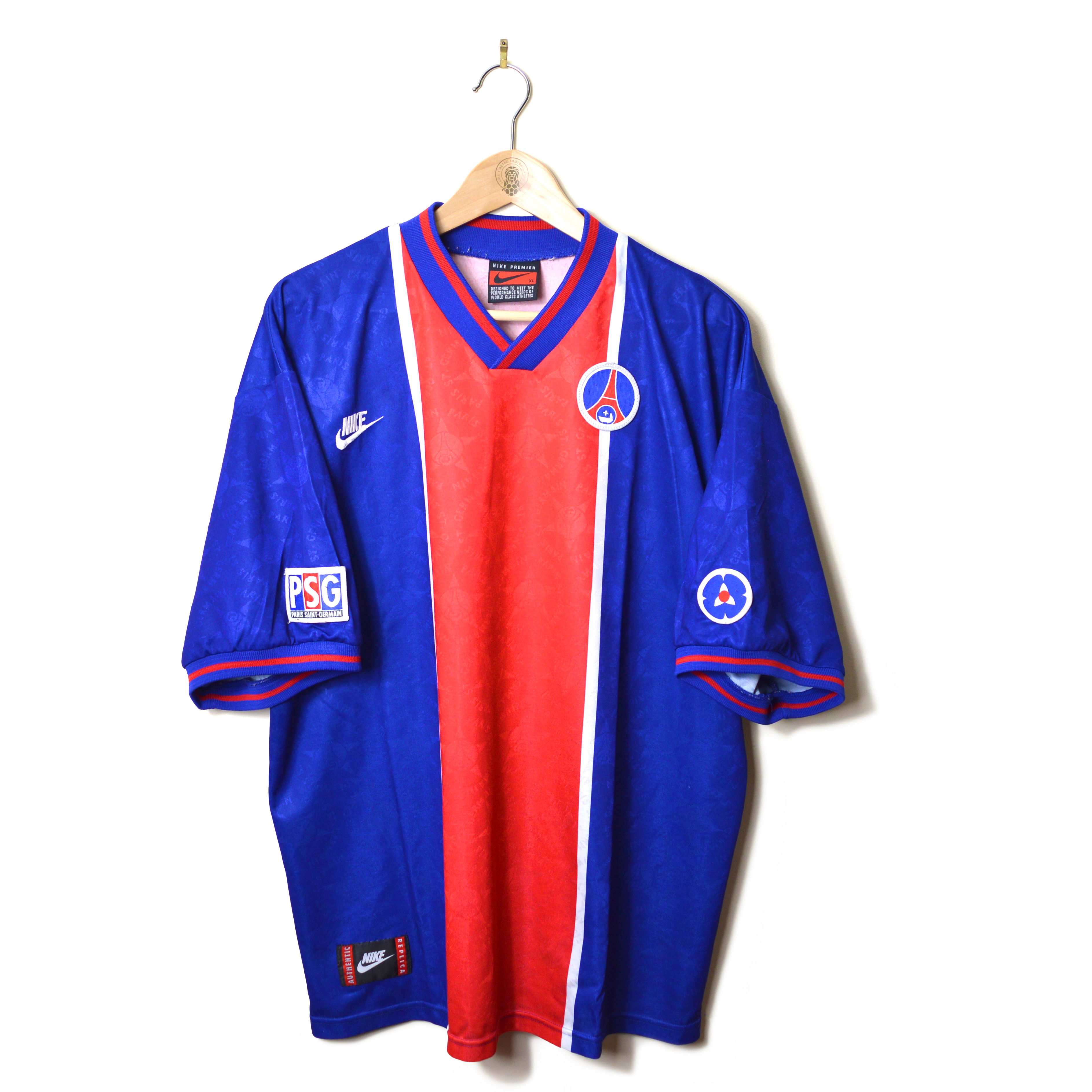 PARIS SAINT-GERMAIN (PSG) EUROPEAN UCL SPONSORLESS HOME FOOTBALL SHIRT SOCCER JERSEY 1995 1996 NIKE CLASSIC VINTAGE RETRO