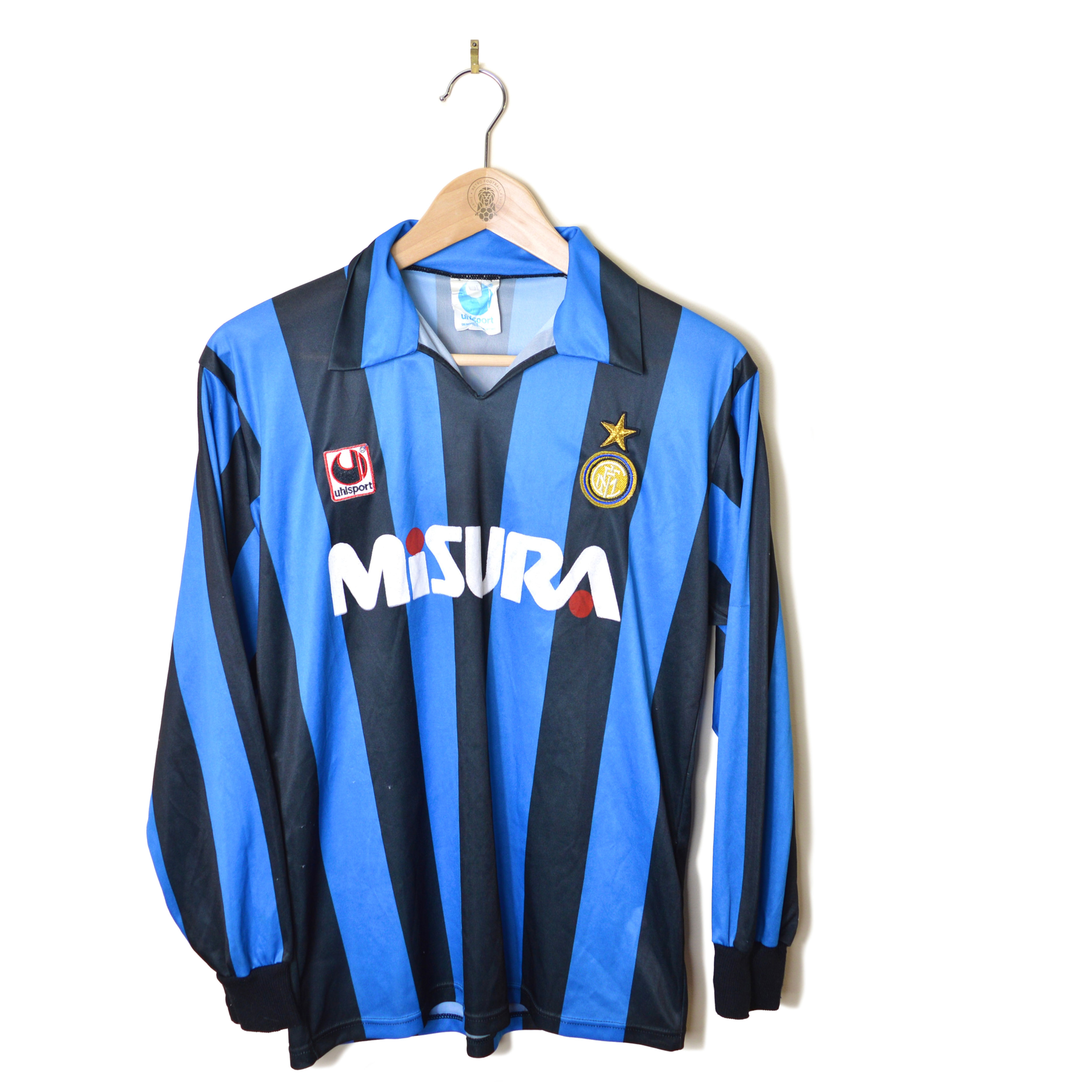 INTER MILAN CLASSIC RETRO VINTAGE HOME FOOTBALL SHIRT SOCCER JERSEY 1990 1991 L/S UHLSPORT MISURA 90'S CALCIO