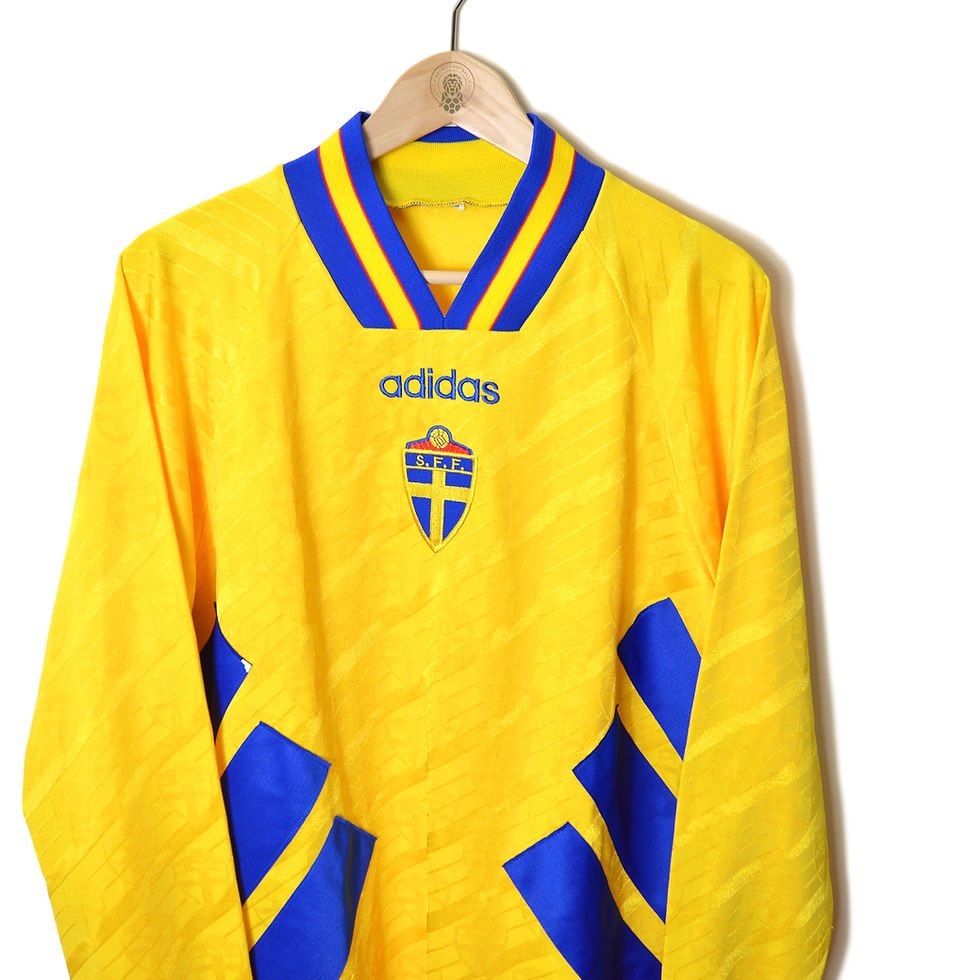 SWEDEN CLASSIC RETRO VINTAGE PLAYER SPEC PLAYER ISSUE MATCH WORN HOME FOOTBALL SHIRT 1994 1995 1996 L/S LONG SLEEVE ADIDAS