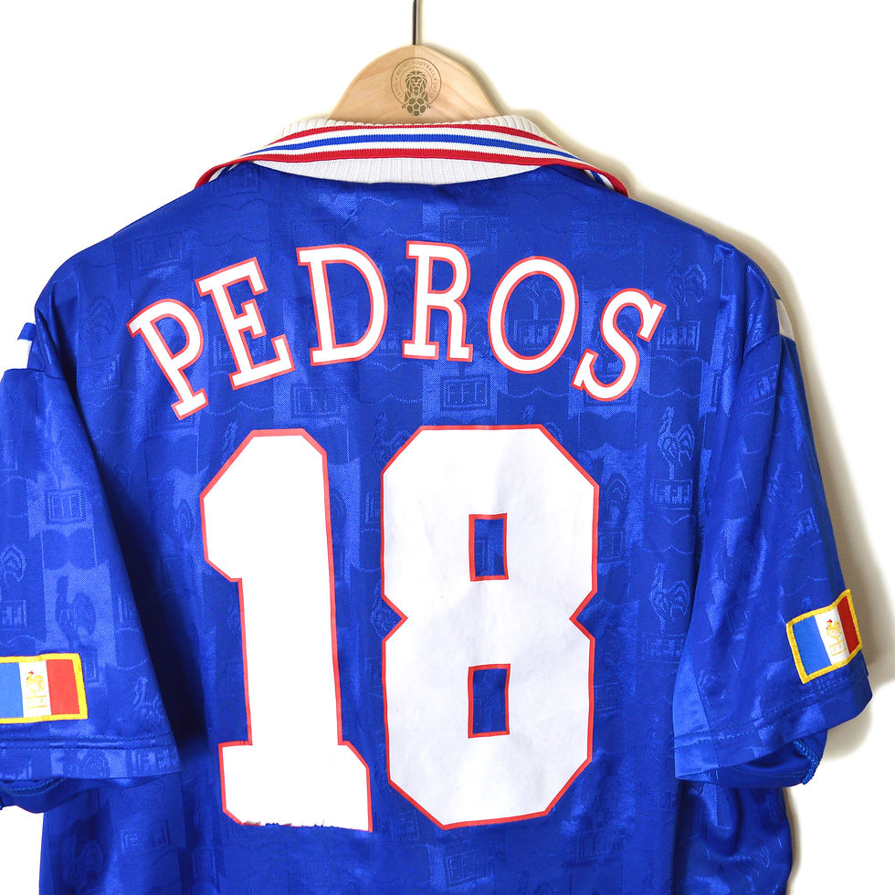 Thumbnail: FRANCE EURO 96 PLAYER ISSUE MATCH WORN HOME FOOTBALL SHIRT SOCCER JERSEY 1996 #18 PEDROS ADIDAS