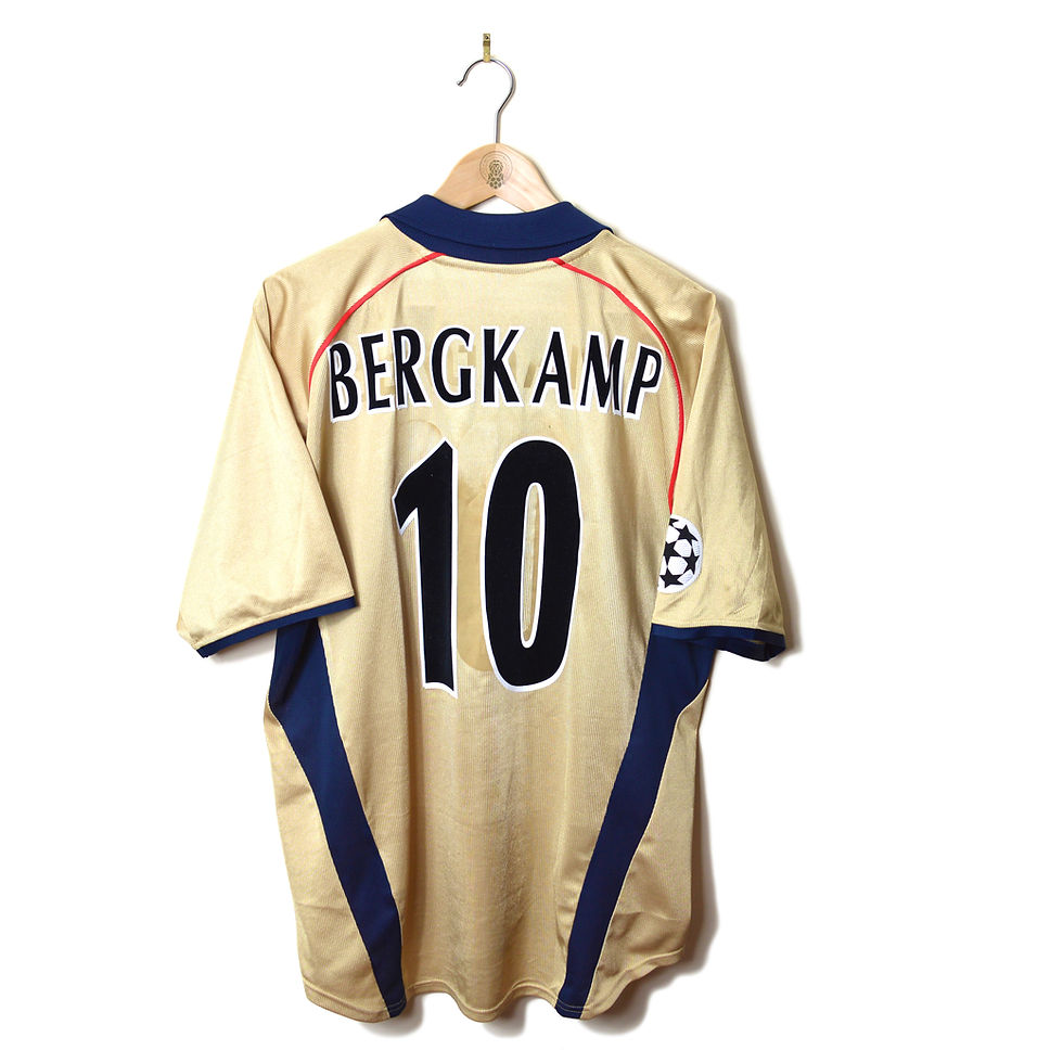 Thumbnail: ARSENAL CLASSIC RETRO VINTAGE THIRD FOOTBALL SHIRT SOCCER JERSEY 2002 2003 #10 BERGKAMP GOLD O2 NIKE