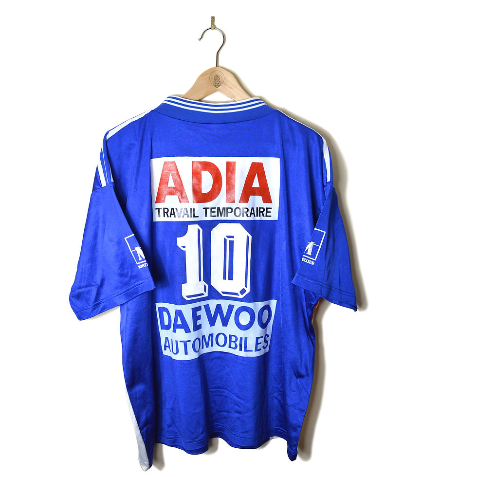 MONTPELLIER MATCH WORN PLAYER ISSUE HOME FOOTBALL SHIRT SOCCER JERSEY 1995 1996 #10 NRJ HERAULT DAEWOO AUTOMOBILES ADIDAS