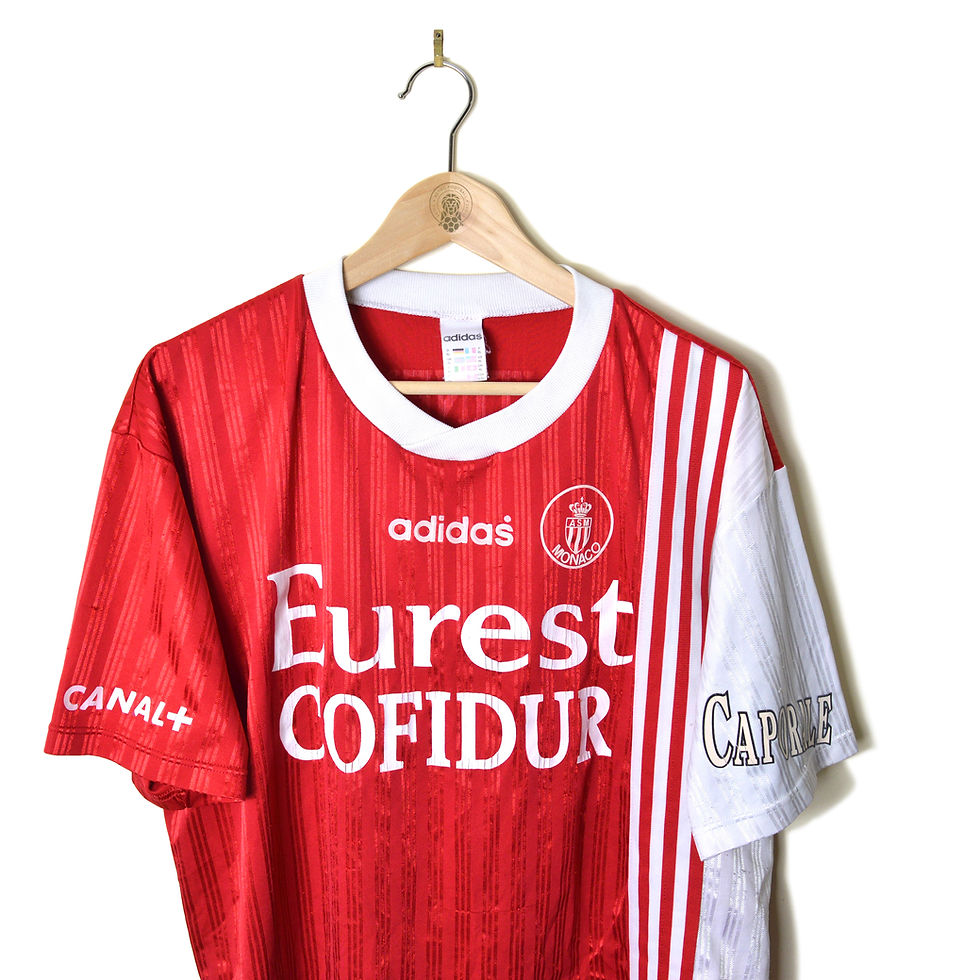 Thumbnail: AS MONACO PLAYER ISSUE MATCH WORN FOOTBALL SOCCER JERSEY TRAINING SHIRT 1997 1998 #10 EUREST COFIDUR CANAL+ CAPORALE ADIDAS