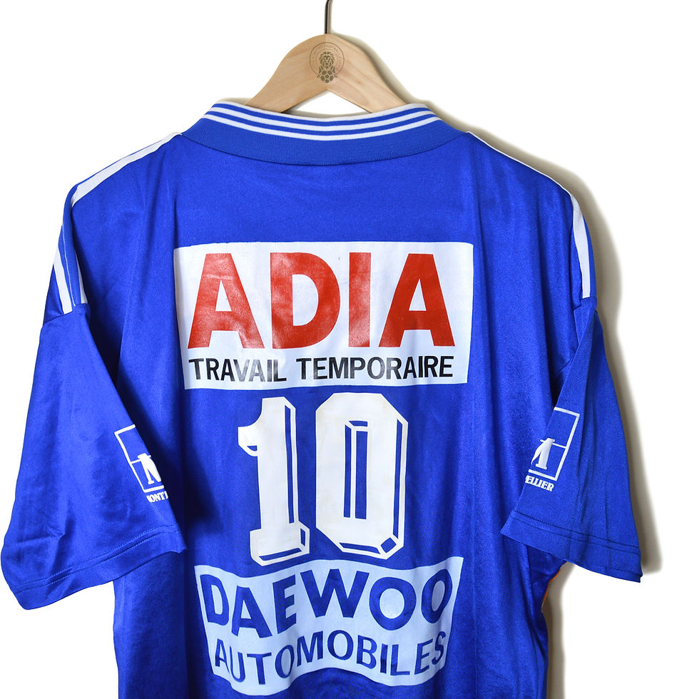 Thumbnail: MONTPELLIER MATCH WORN PLAYER ISSUE HOME FOOTBALL SHIRT SOCCER JERSEY 1995 1996 #10 NRJ HERAULT DAEWOO AUTOMOBILES ADIDAS