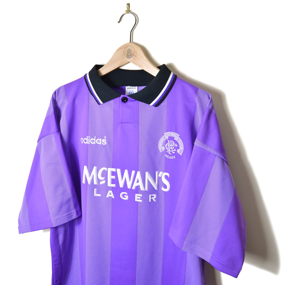 Thumbnail: RANGERS CLASSIC RETRO VINTAGE THIRD EUROPEAN UCL FOOTBALL SHIRT SOCCER JERSEY 1994 1995 ADIDAS MCEWANS LAGER PURPLE