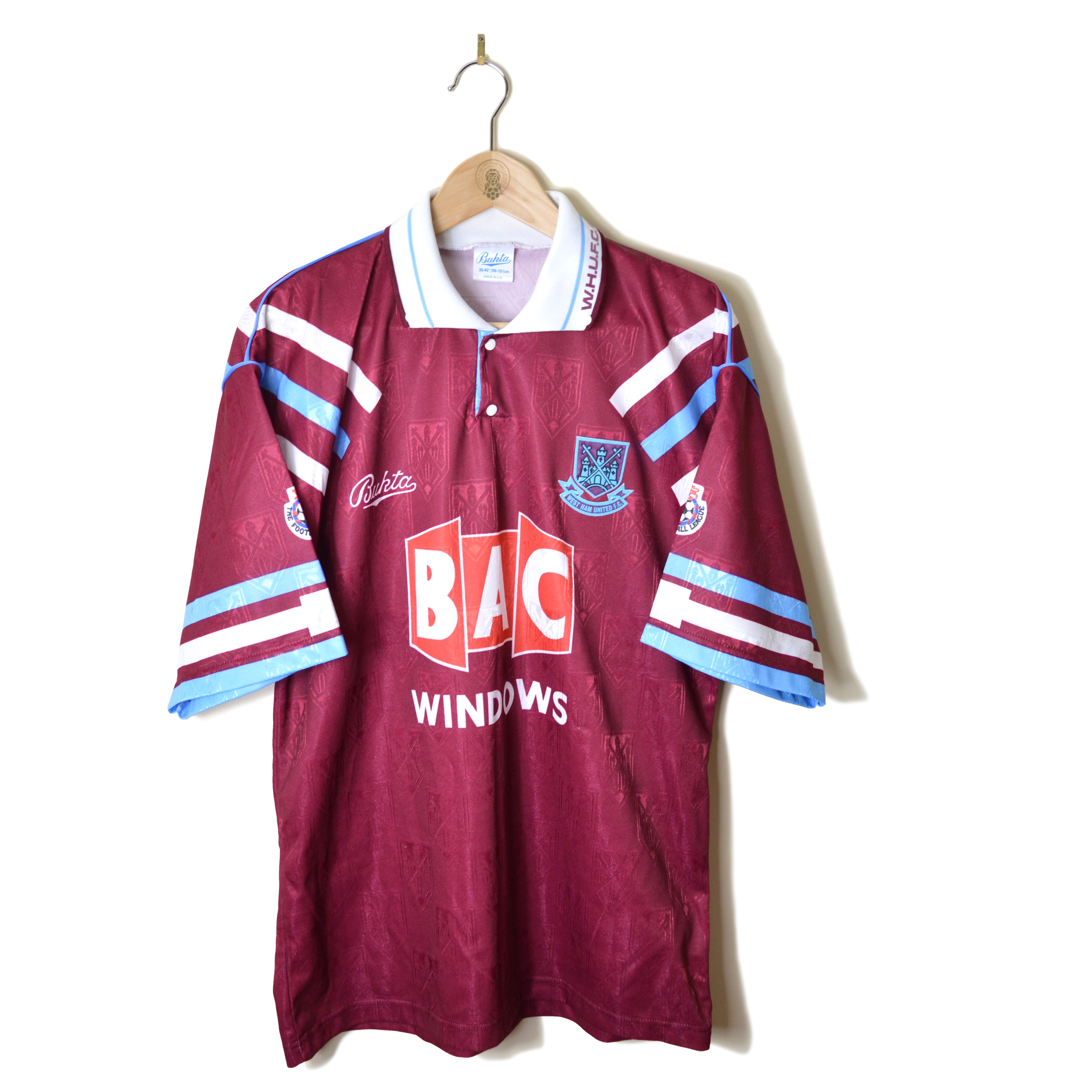 WEST HAM CLASSIC RETRO VINTAGE HOME FOOTBALL SHIRT SOCCER JERSEY 1991 1992 BAC WINDOWS BUKTA 90'S