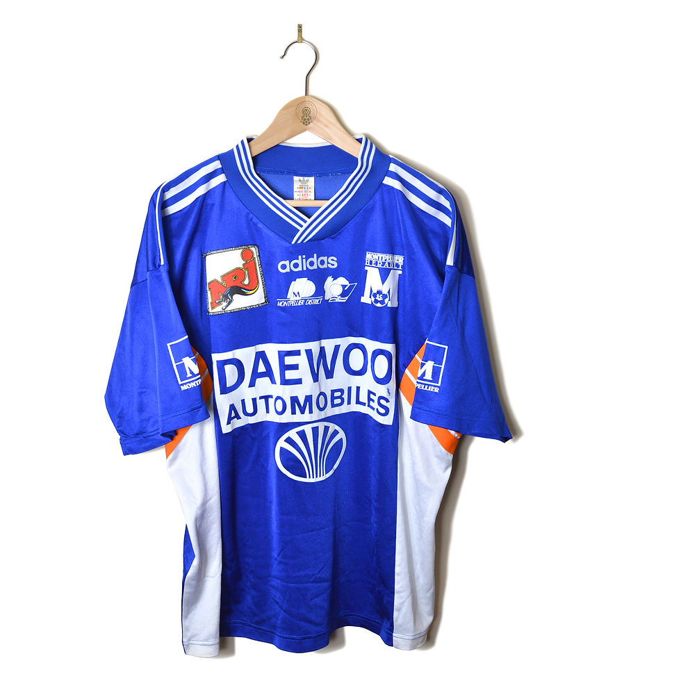 MONTPELLIER MATCH WORN PLAYER ISSUE HOME FOOTBALL SHIRT SOCCER JERSEY 1995 1996 #10 NRJ HERAULT DAEWOO AUTOMOBILES ADIDAS