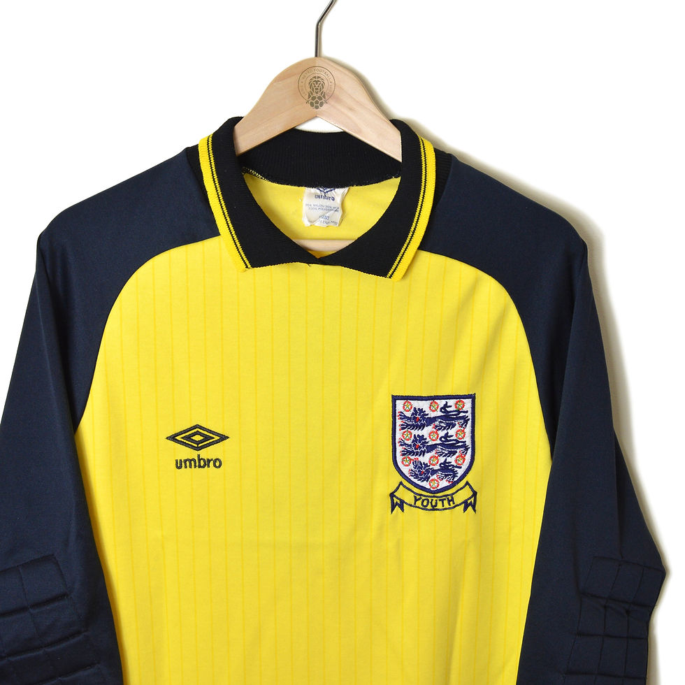 Thumbnail: ENGLAND MATCH WORN PLAYER ISSUE GOALKEEPER GK FOOTBALL SHIRT SOCCER JERSEY 1984 1985 U-18 RESERVES ALAN MILLER UMBRO