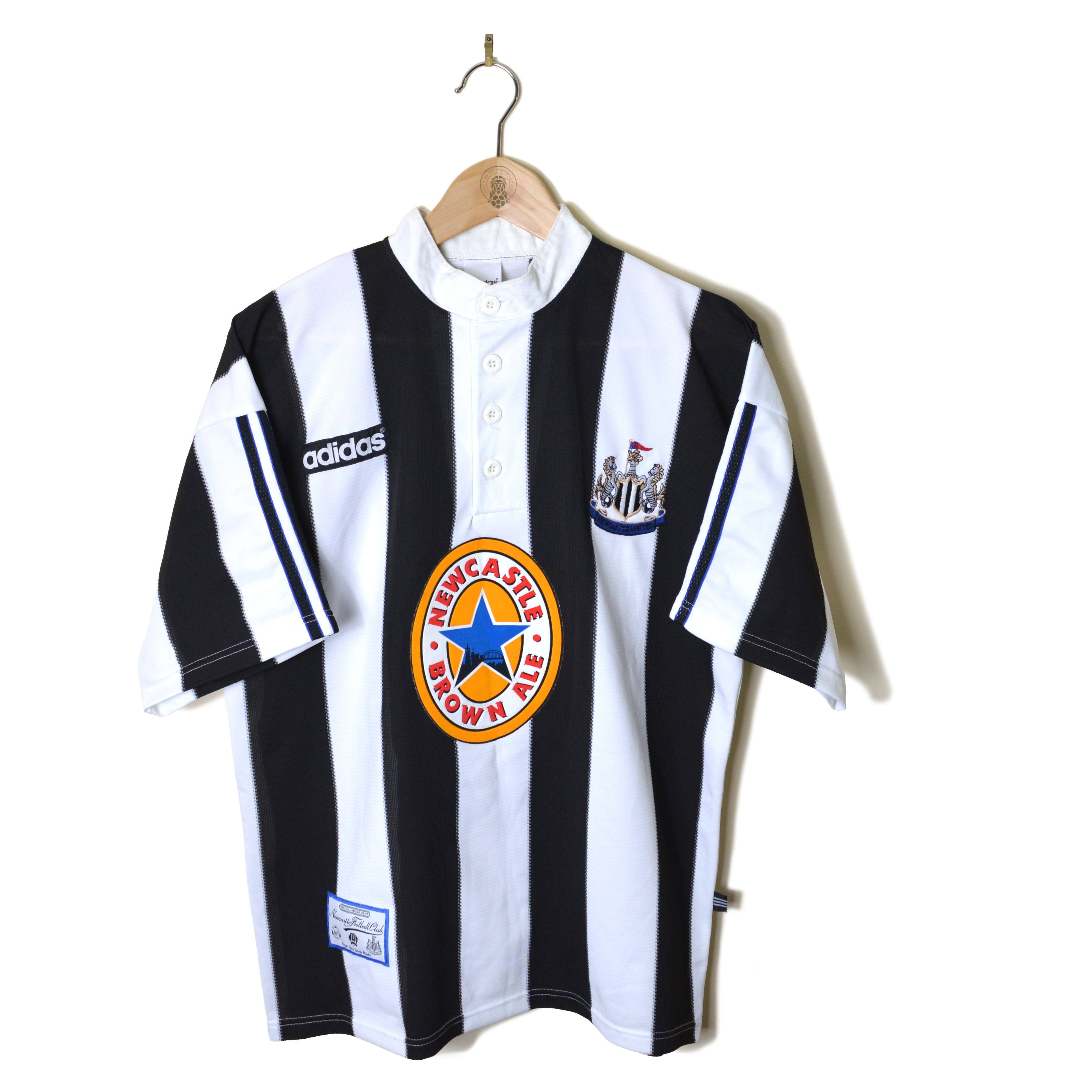 NEWCASTLE UNITED CLASSIC RETRO VINTAGE HOME FOOTBALL SHIRT SOCCER JERSEY 1995 1996 1997 #14 DAVID GINOLA ADIDAS BROWN ALE