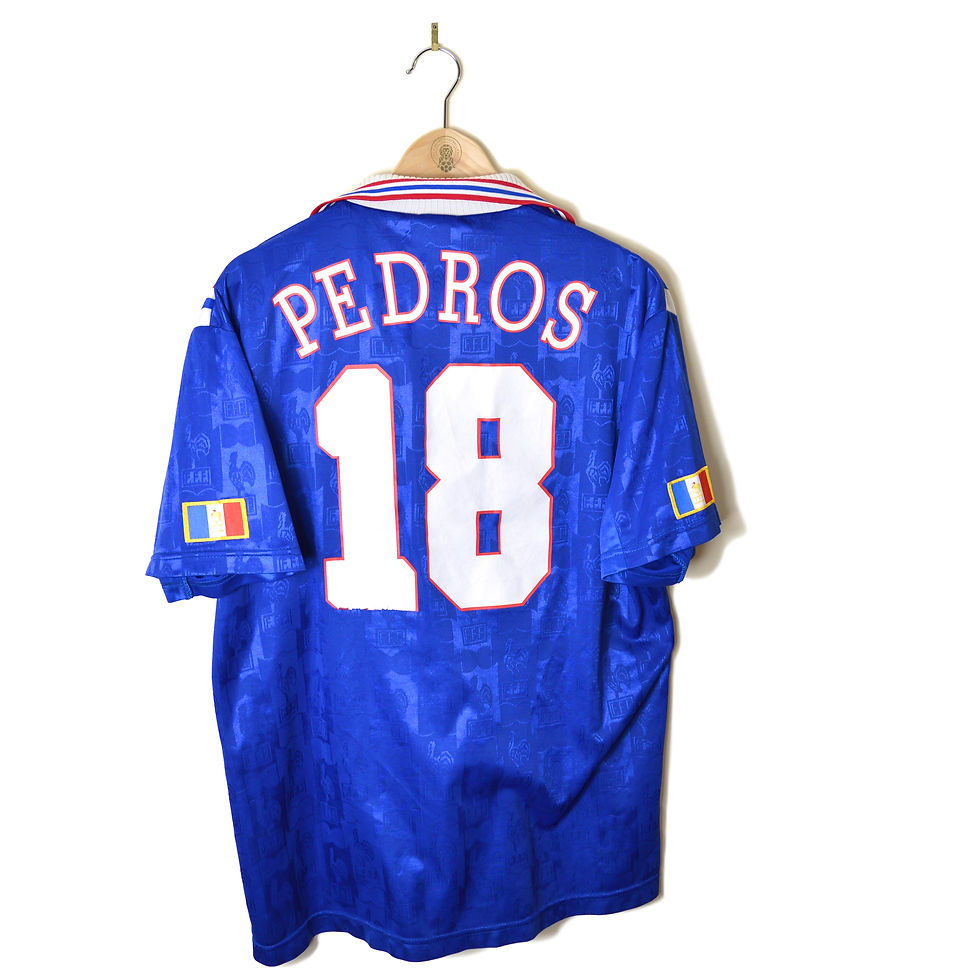FRANCE EURO 96 PLAYER ISSUE MATCH WORN HOME FOOTBALL SHIRT SOCCER JERSEY 1996 #18 PEDROS ADIDAS