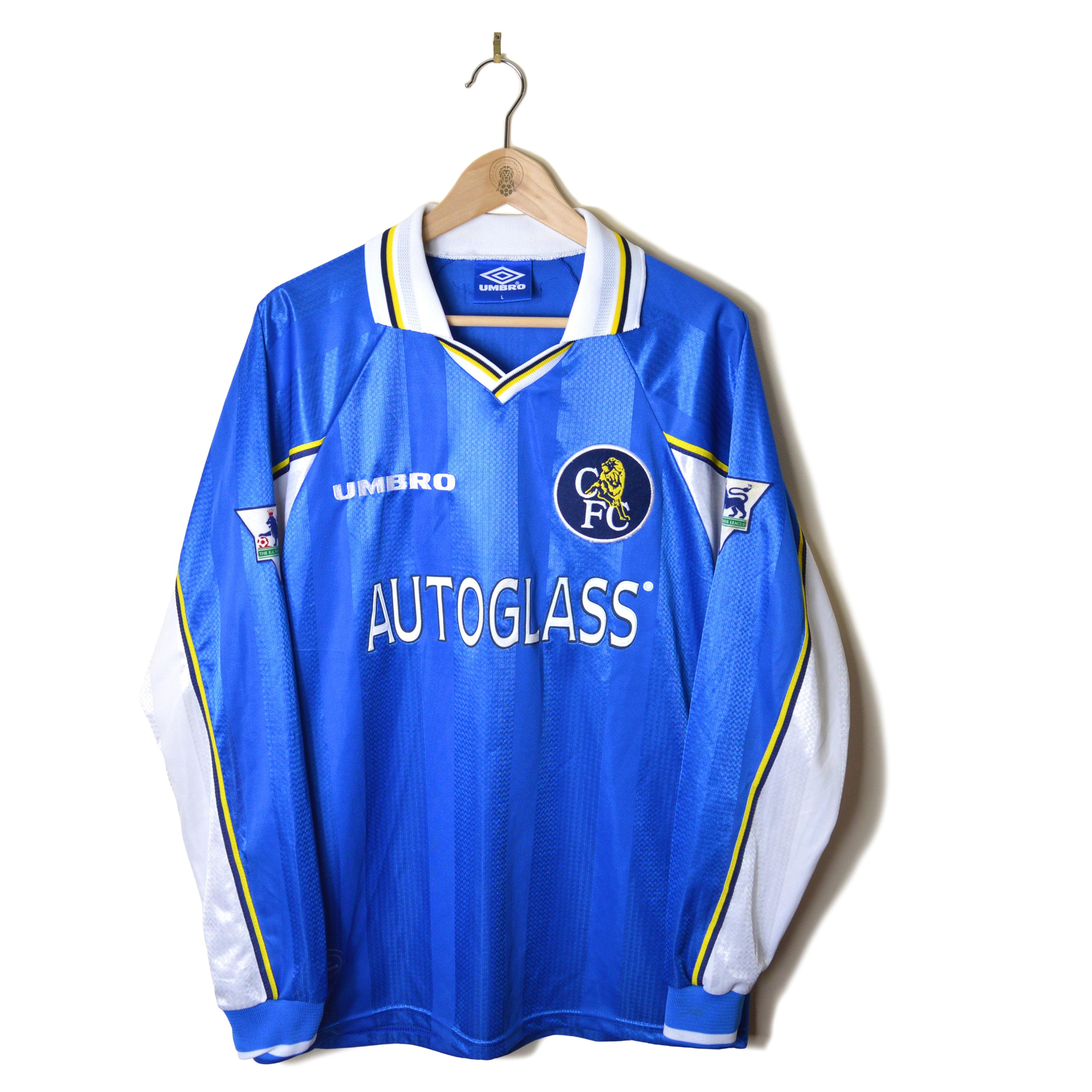 CHELSEA VINTAGE HOME FOOTBALL SHIRT SOCCER JERSEY 1997 1998 1999 L/S LONG SLEEVE #16 ROBERTO DI MATTEO UMBRO AUTOGLASS