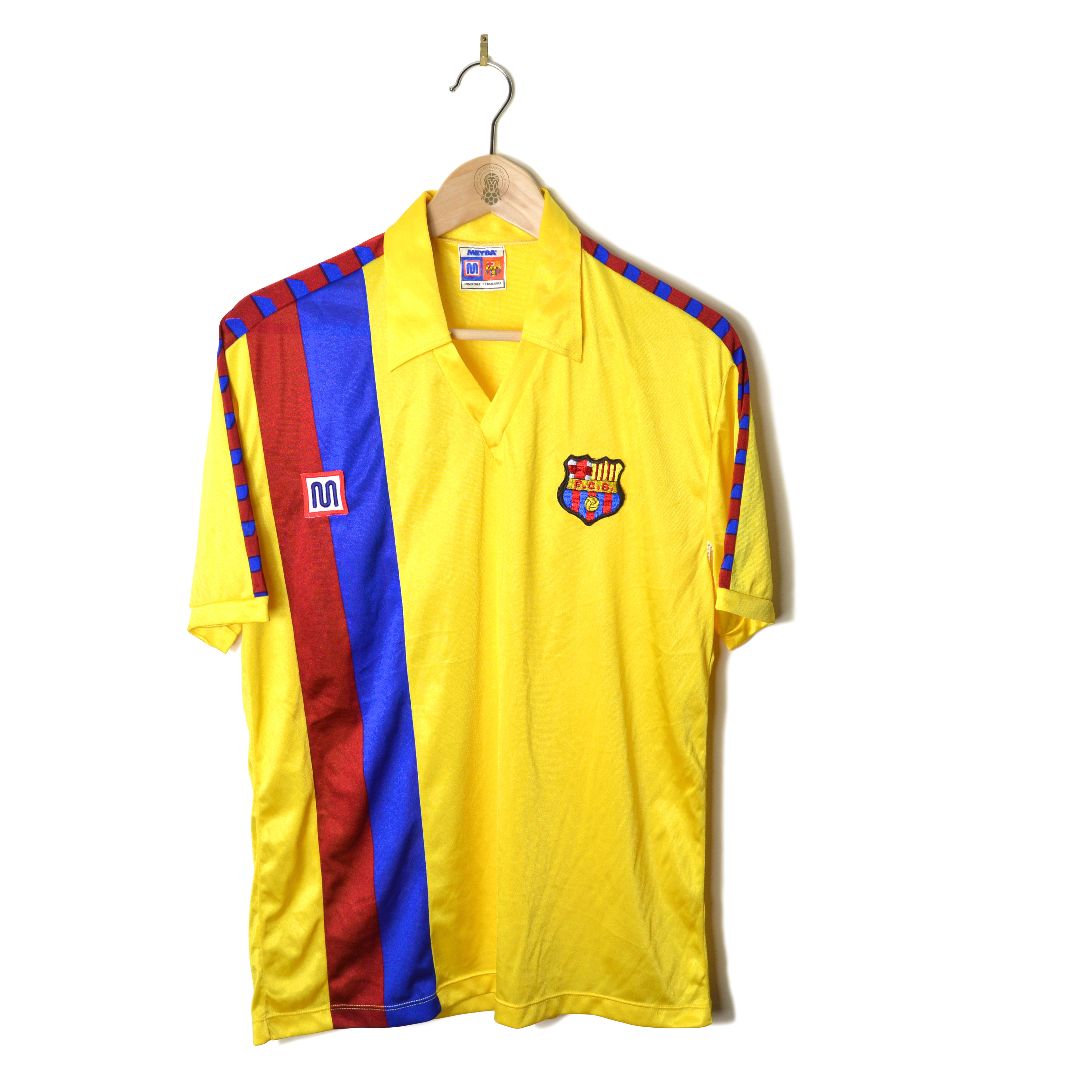 BARCELONA BARCA CLASSIC RETRO VINTAGE AWAY FOOTBALL SHIRT SOCCER JERSEY 1984 1985 1986 1987 1988 1989 MEYBA YELLOW