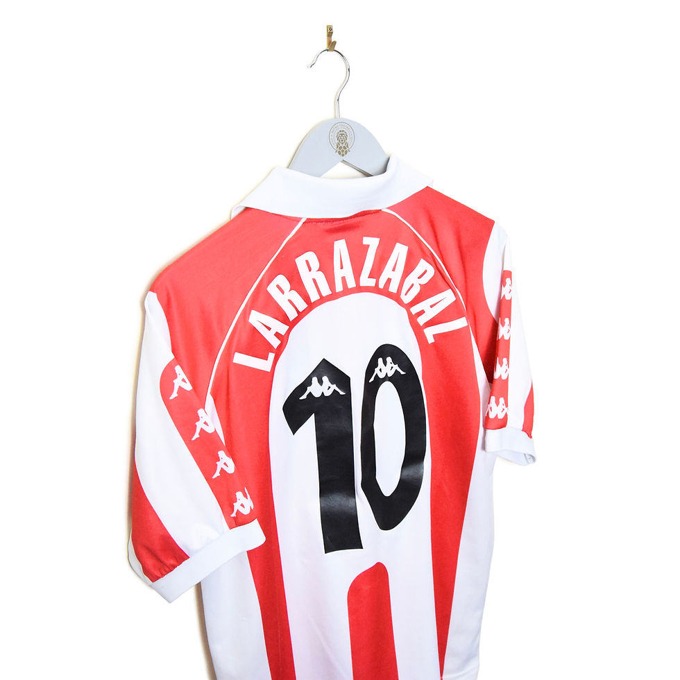 Thumbnail: ATHLETIC BILBAO HOME FOOTBALL SHIRT 1998/99 #10 LARRAZABAL