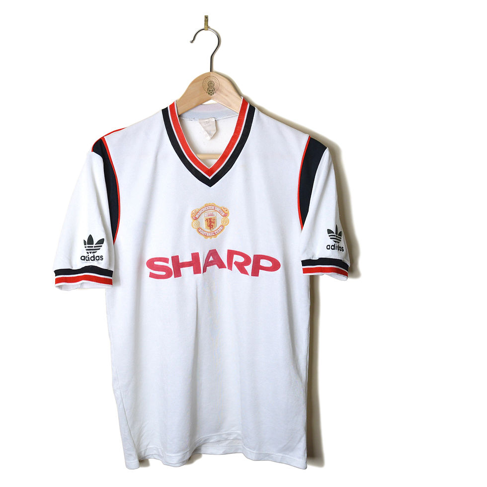 MANCHESTER UNITED MAN UTD AWAY FOOTBALL SHIRT SOCCER JERSEY 1984 1985 1986 SHARP ADIDAS WHITE RED