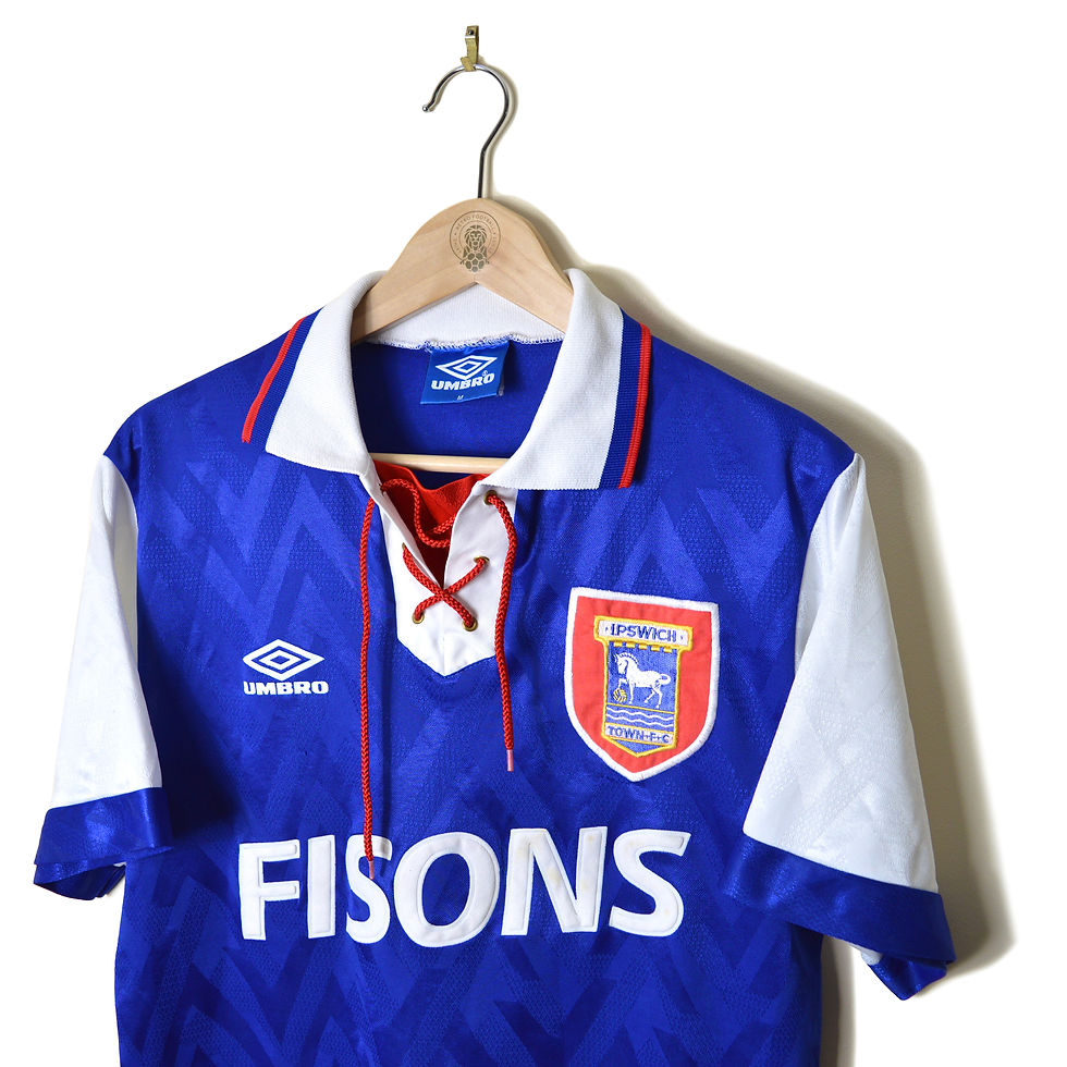 Thumbnail: IPSWICH TOWN CLASSIC RETRO VINTAGE HOME FOOTBALL SHIRT SOCCER JERSEY 1992 1993 1994 UMBRO FISONS LACED