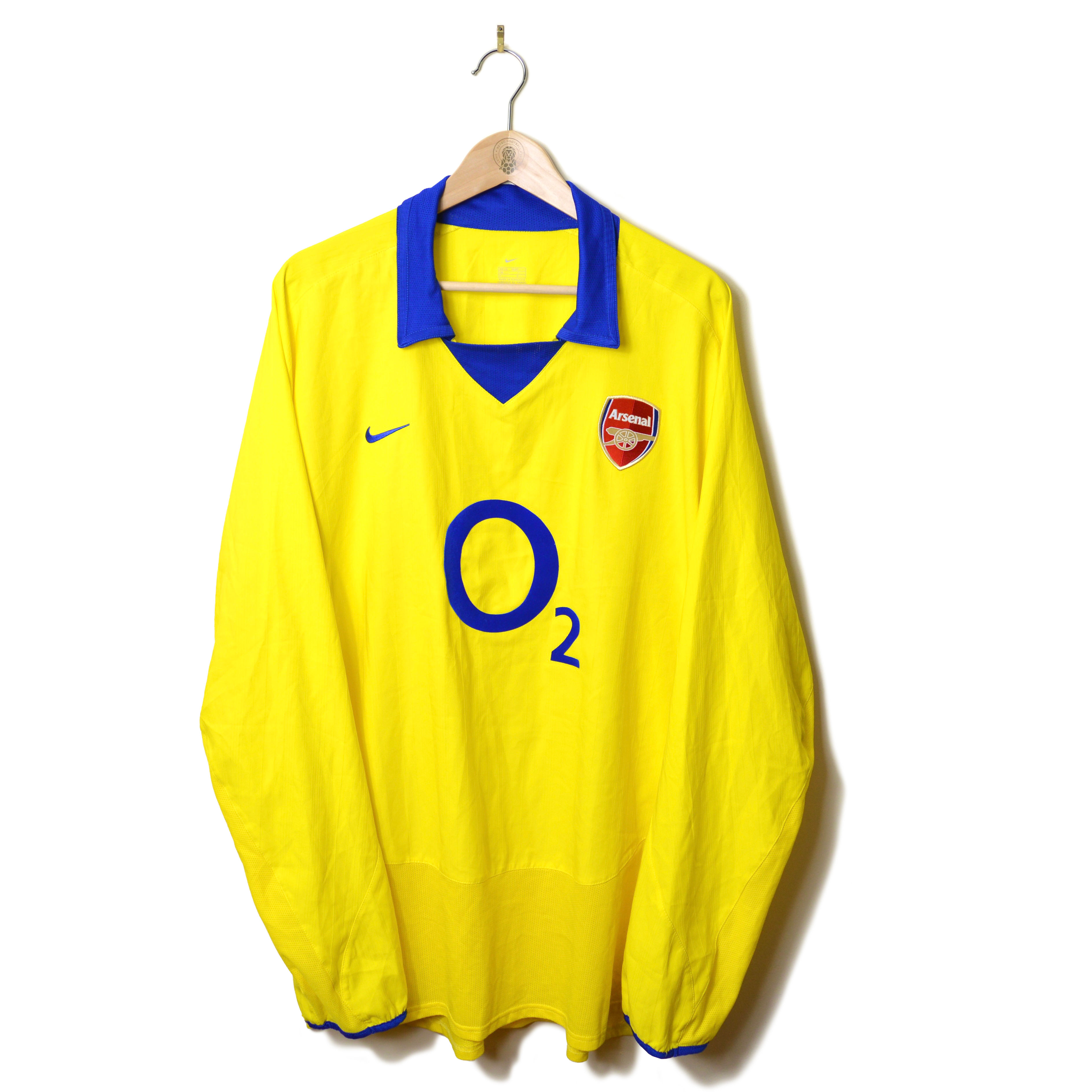 ARSENAL CLASSIC VINTAGE RETRO AWAY FOOTBALL SHIRT SOCCER JERSEY 2003 2004 2005 L/S LONG-SLEEVED NIKE O2 YELLOW INVINCIBLES
