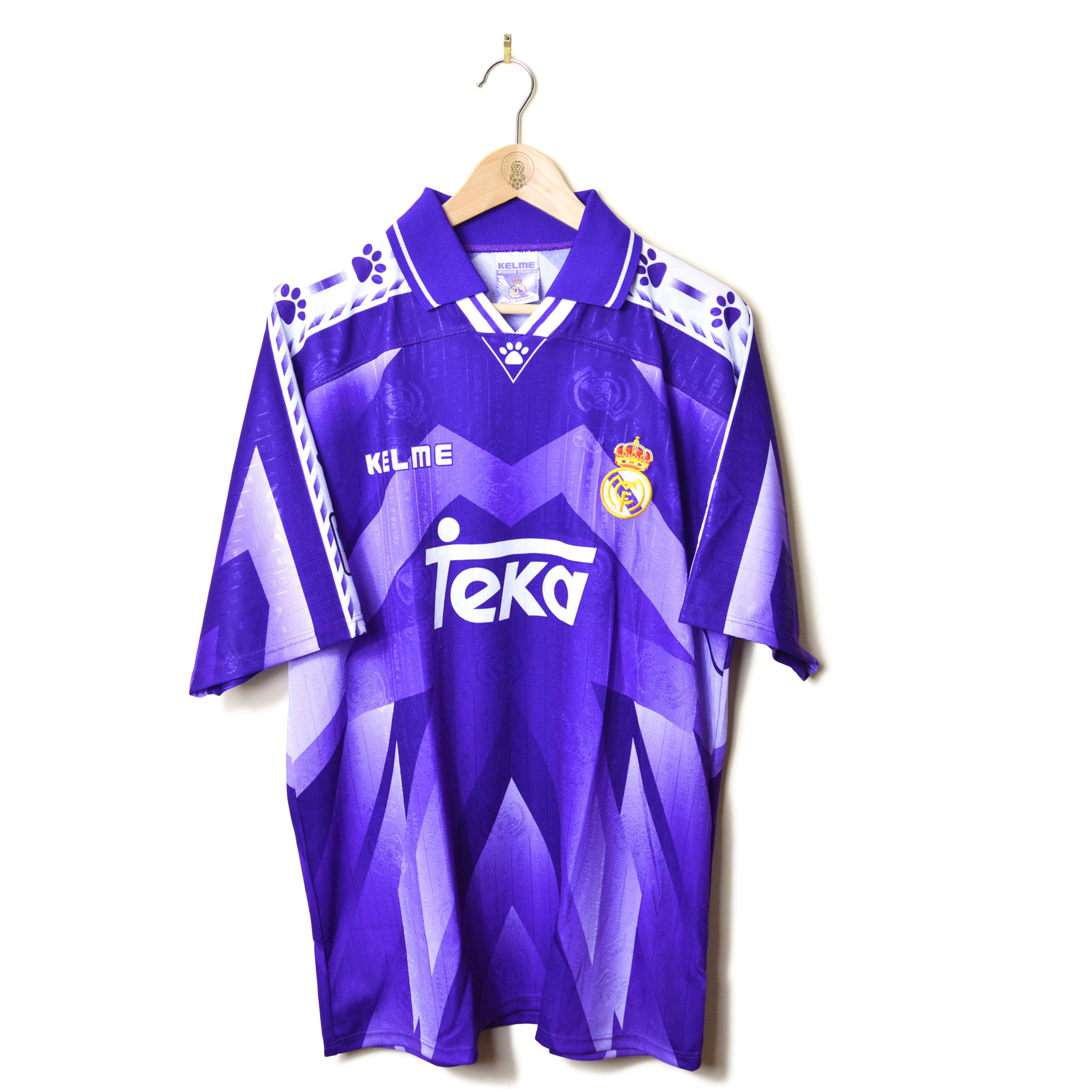 REAL MADRID CLASSIC VINTAGE RETRO AWAY FOOTBALL SHIRT SOCCER JERSEY 1996 1997 KELME TEKA PURPLE 90'S LA LIGA