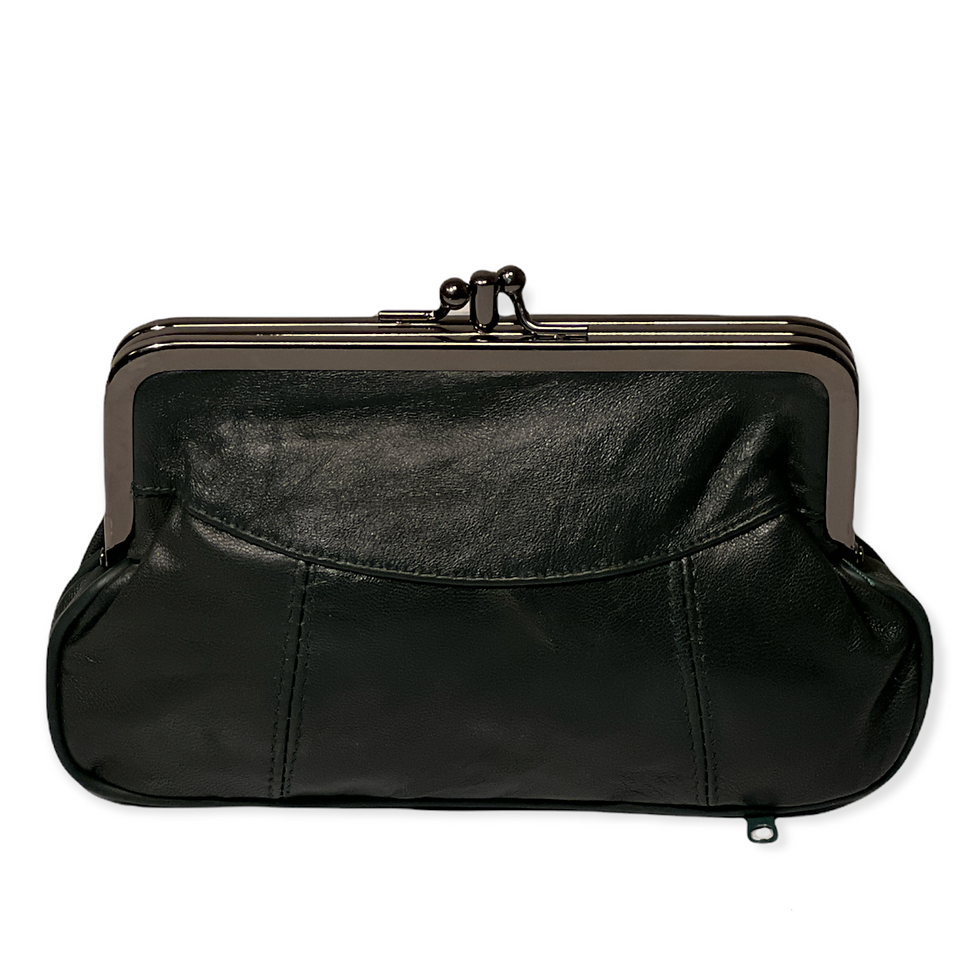 Dames Knipportemonnee - Beurs Portemonnee - Echt Leer Donker Groen