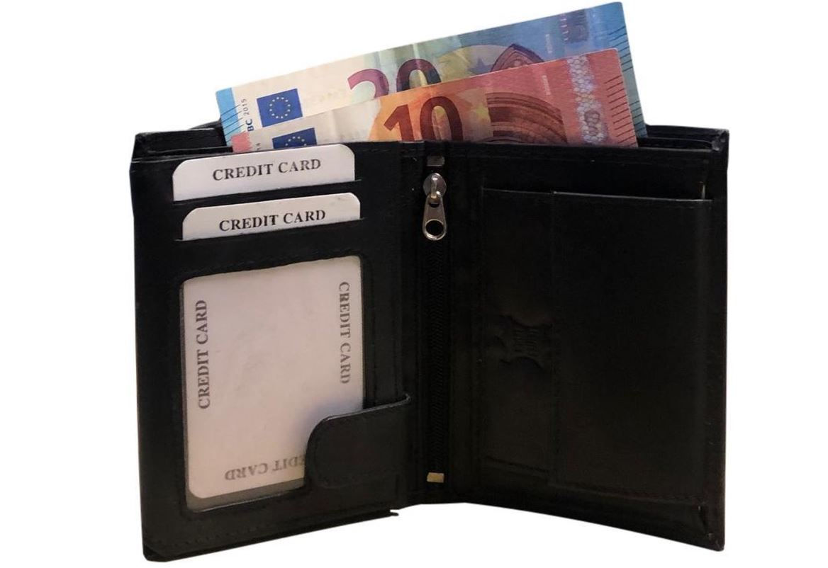 Leren Portemonnee Heren / Dames – Staand Model - Echt Leer -Zwart