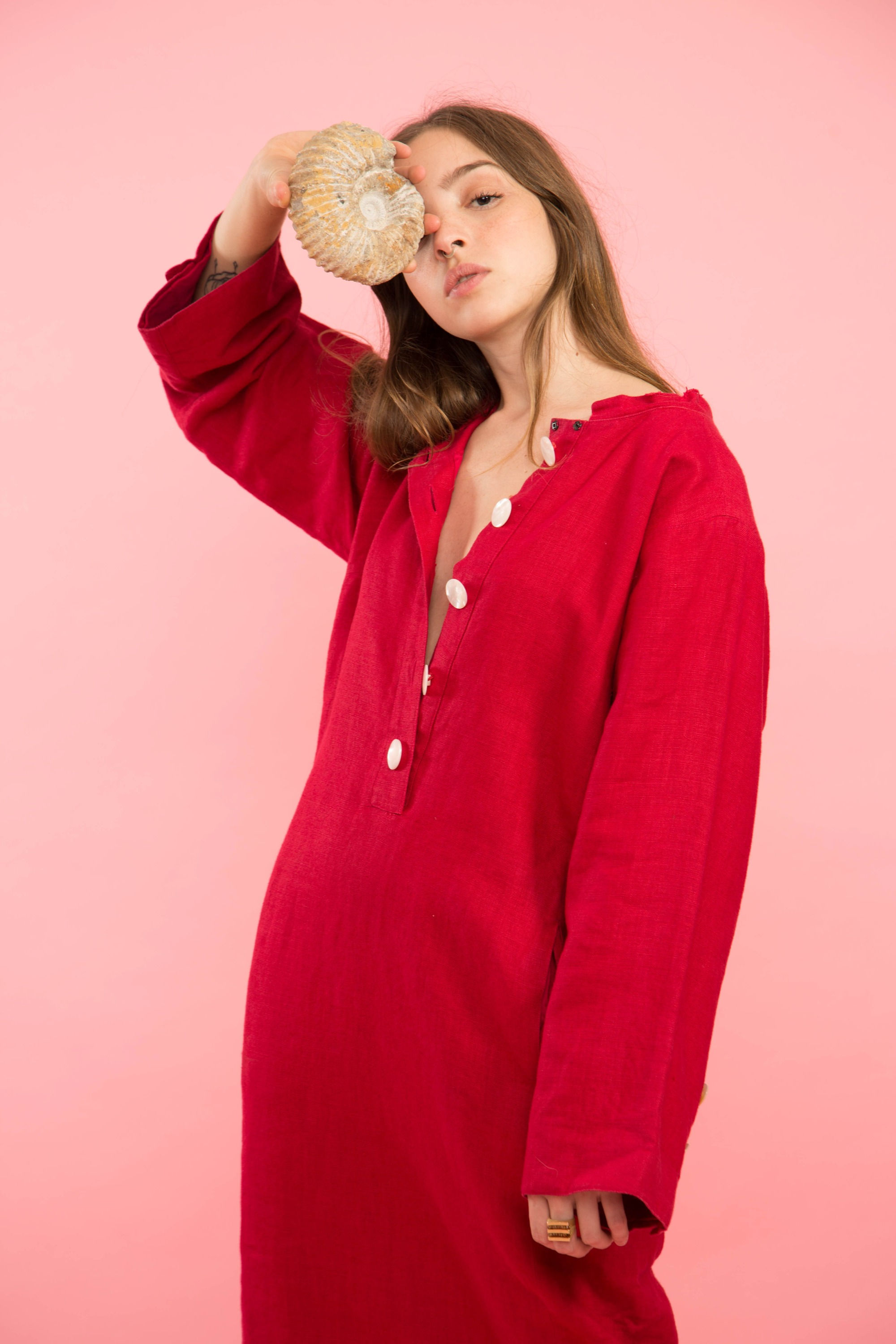 Vestido linho Oscar de la Renta