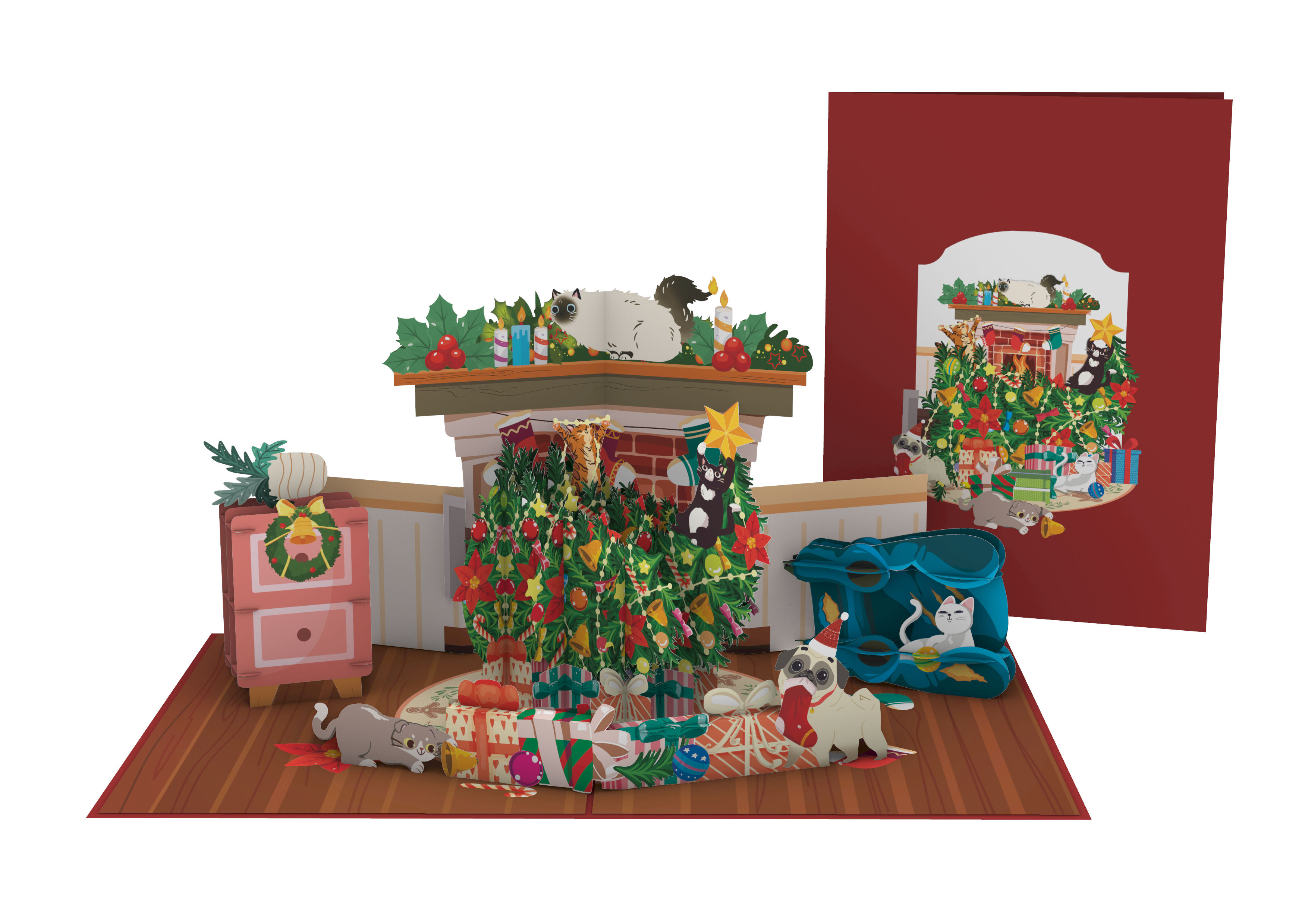 PC1011 - Messy Meowy Christmas Popup Card
