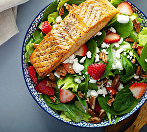 Salmon Salad with Pecans and Strawberries