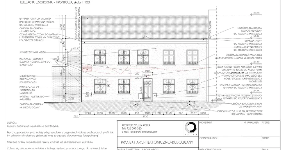 projekt elewacji budynku zabytkowego Tczew, projekt elewacji zabytkowych, projekt zabytku Tczew, remont zabytku Tczew, dokumentacja remontu budynku zabytkowego Tczew. Architekt do budynków zabytkowych Tczew.