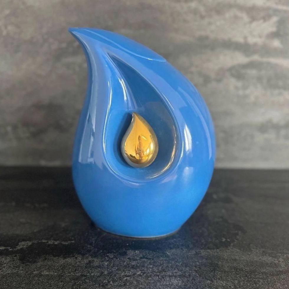 Ceramic Urn for Ashes – Flame of Remembrance – Blue Gloss – L