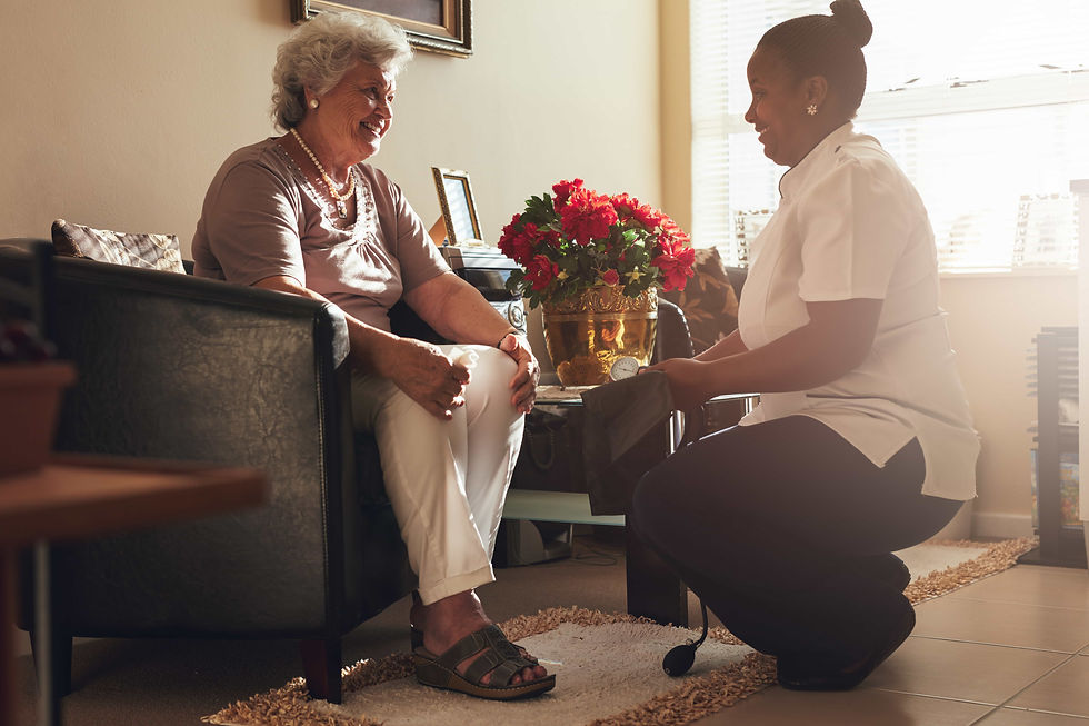 Female nurse visiting senior patient for checking blood pressure.jpg