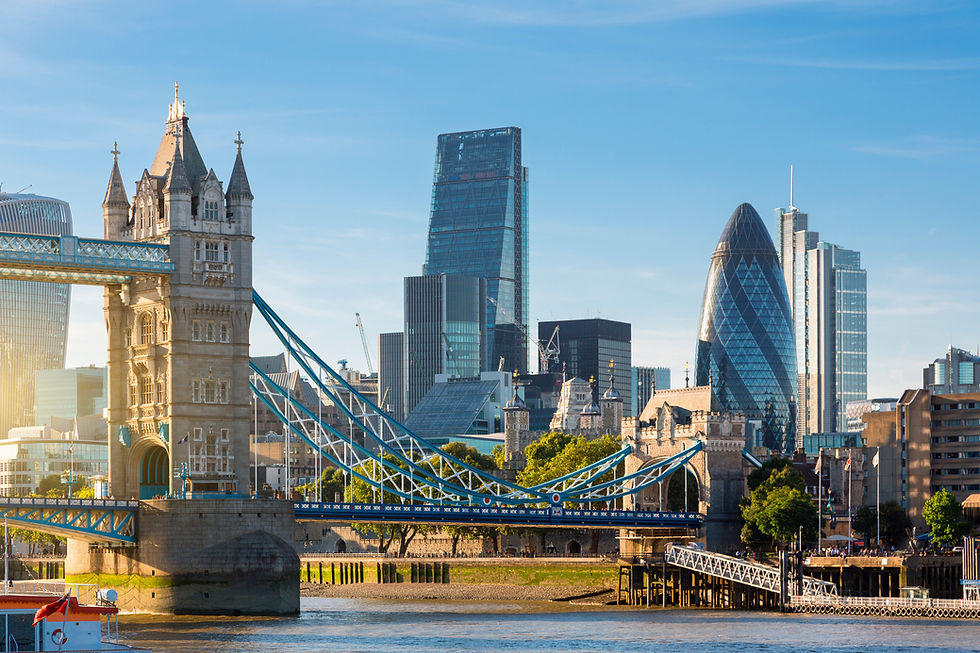 View of Tower Bridge and London Skyscrapers in the distance