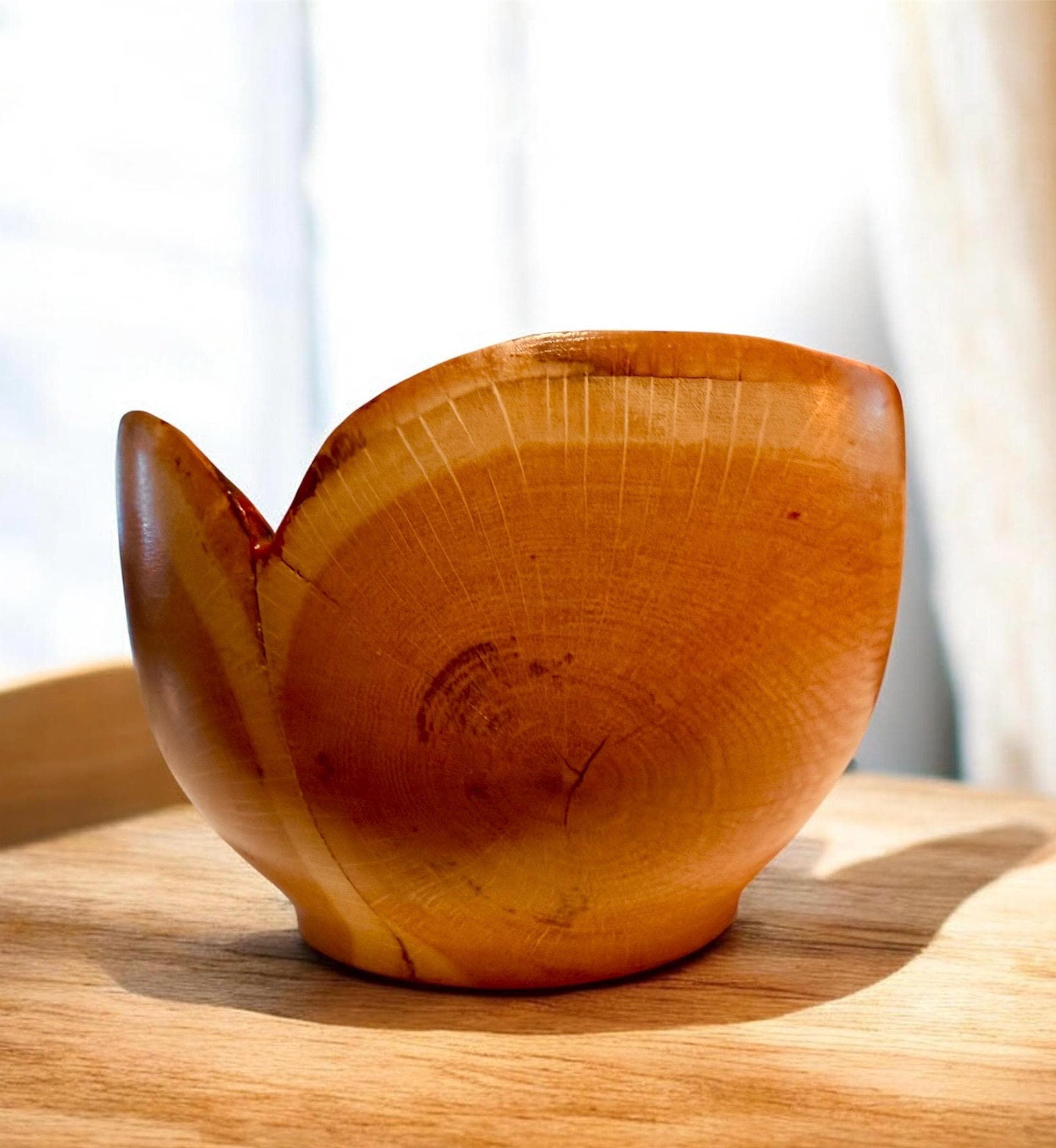 Heart Form Double Log Maple Bowl – Hand Turned Natural Edge with Mahogany Int...