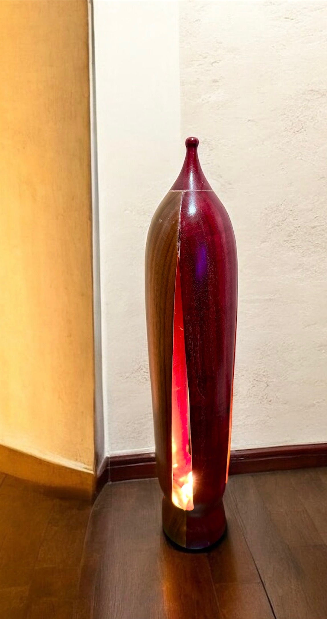 Handcrafted Purpleheart & Walnut Sculptural LED Lamp – 19” Tall – One of a Kind