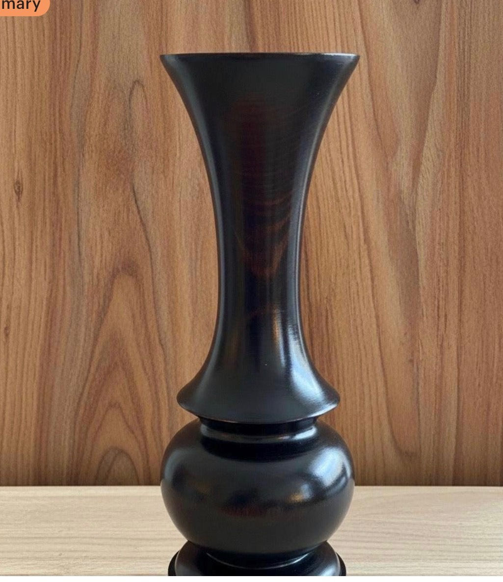 Handmade Tall White Ash Vase - Mahogany Finish, Dried Flowers Only
