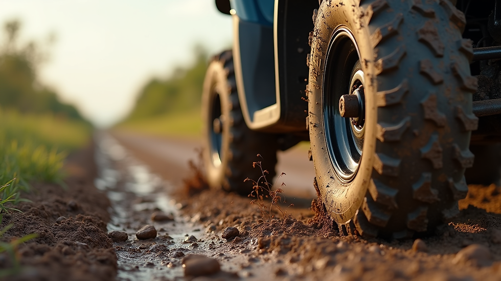 Close-up view of an ATV tire on muddy terrain in Palm Beach County