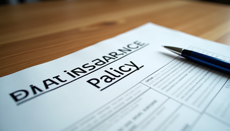 High angle view of a boat insurance policy document with a pen on a wooden table