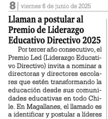 Llaman a postular al Premio de Liderazgo Educativo Directivo 2025
