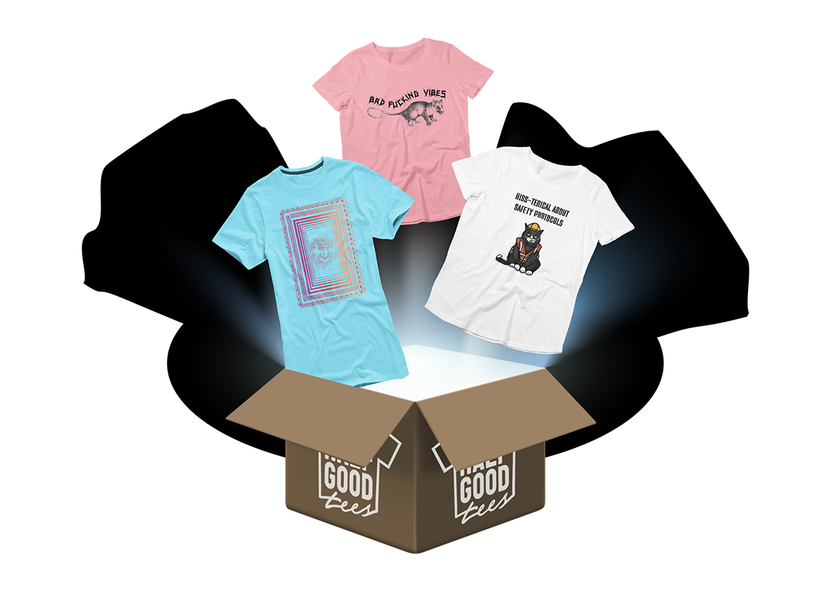 Tee shirts floating out of a box