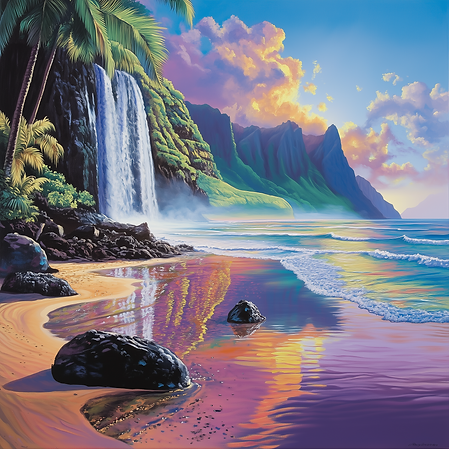 brosef33_A_colorful_beach_with_rocks_and_waves_A_painting_of_a__825e104e-9953-478a-92b7-2b