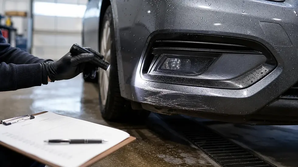 GTA summer collision repair inspection of parking lot bumper damage before a weekend trip