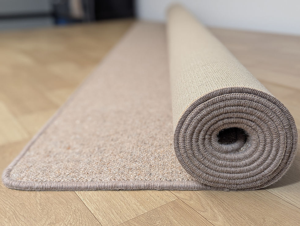 Rug rolled and overlocked edging visible