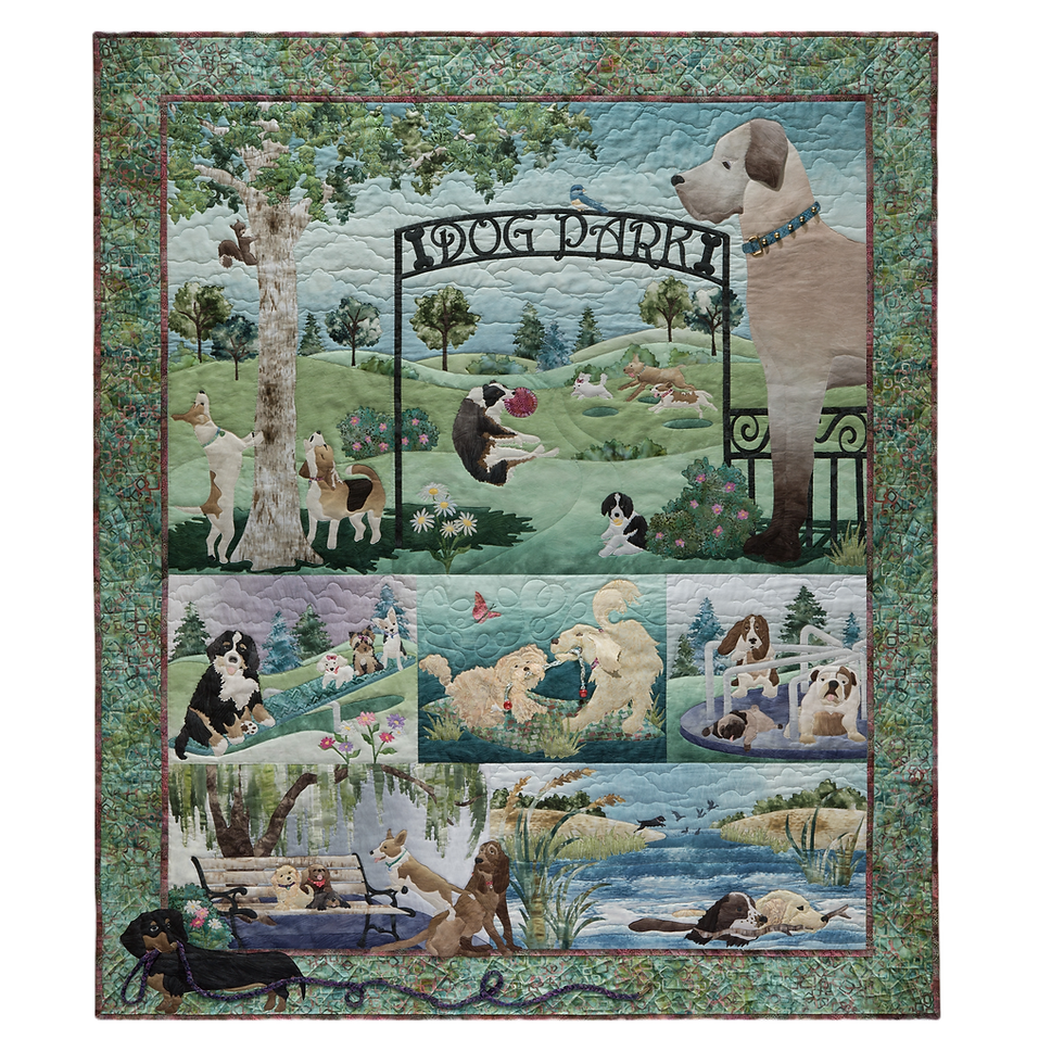 Thumbnail: Dog Park Original Quilt Art Print