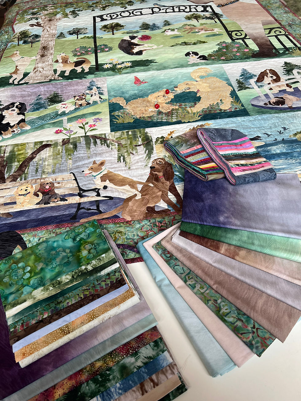 Thumbnail: Dog Park Full Quilt Traditional Fabric Kit