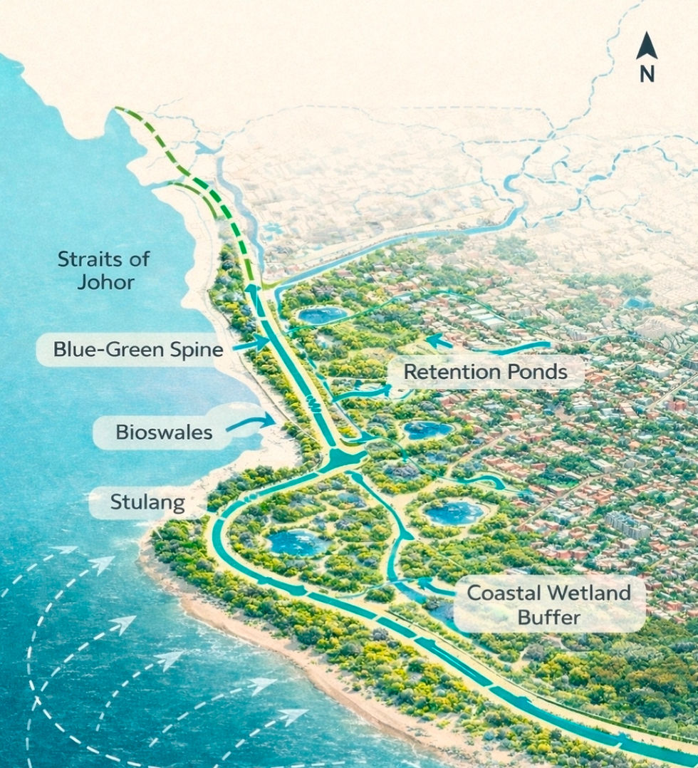A hypothetical schematic of sponge city applications in Johor Bharu