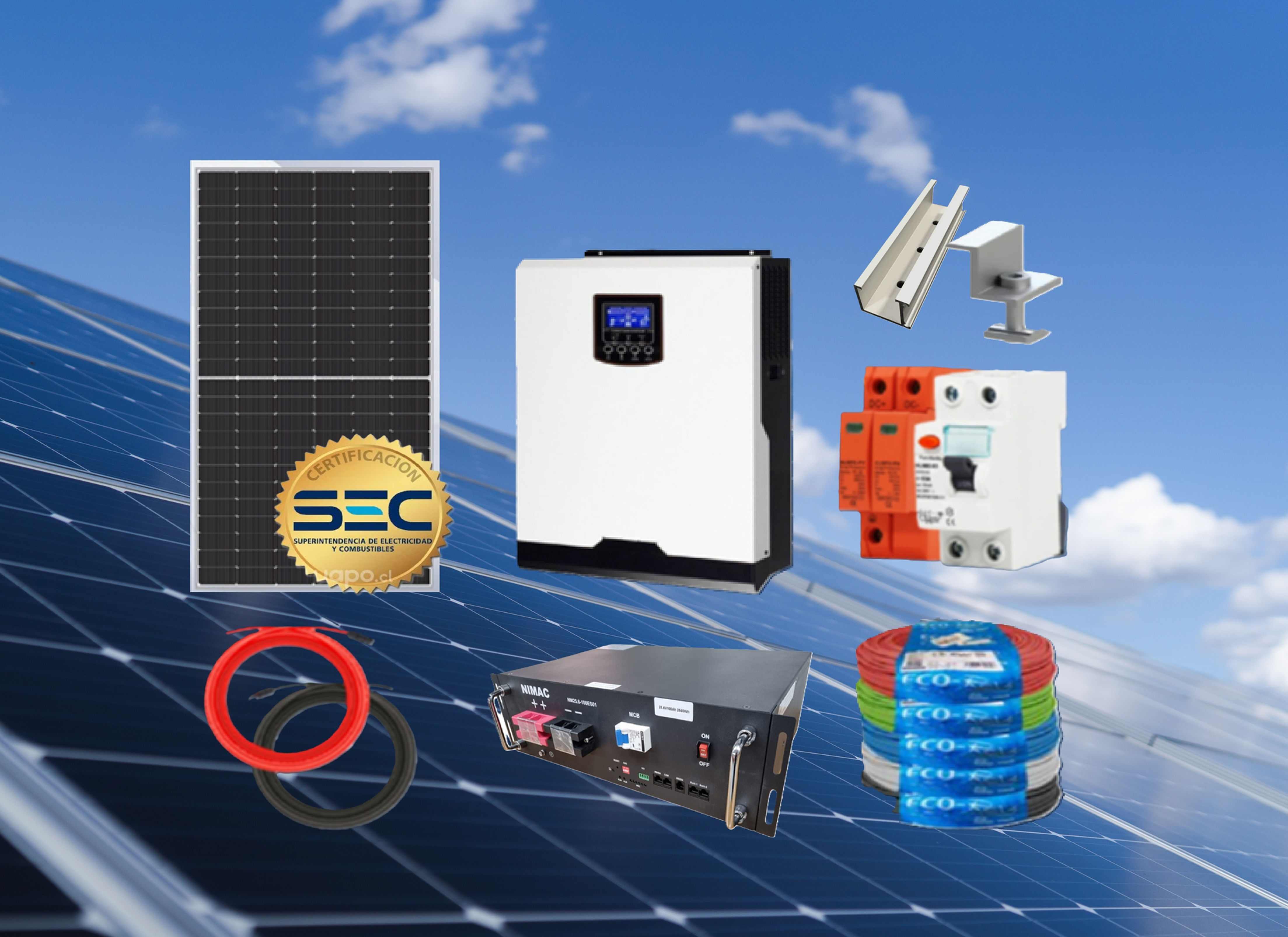 Sistema Fotovoltaico Hogar 2.5kWh completo con batería de litio